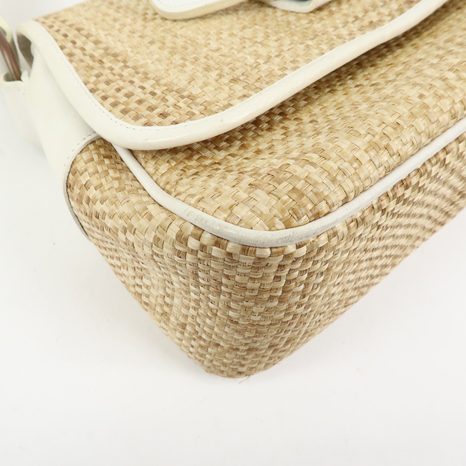 Chloe Raffia Leather Shoulder Bag Hand Bag Natural White