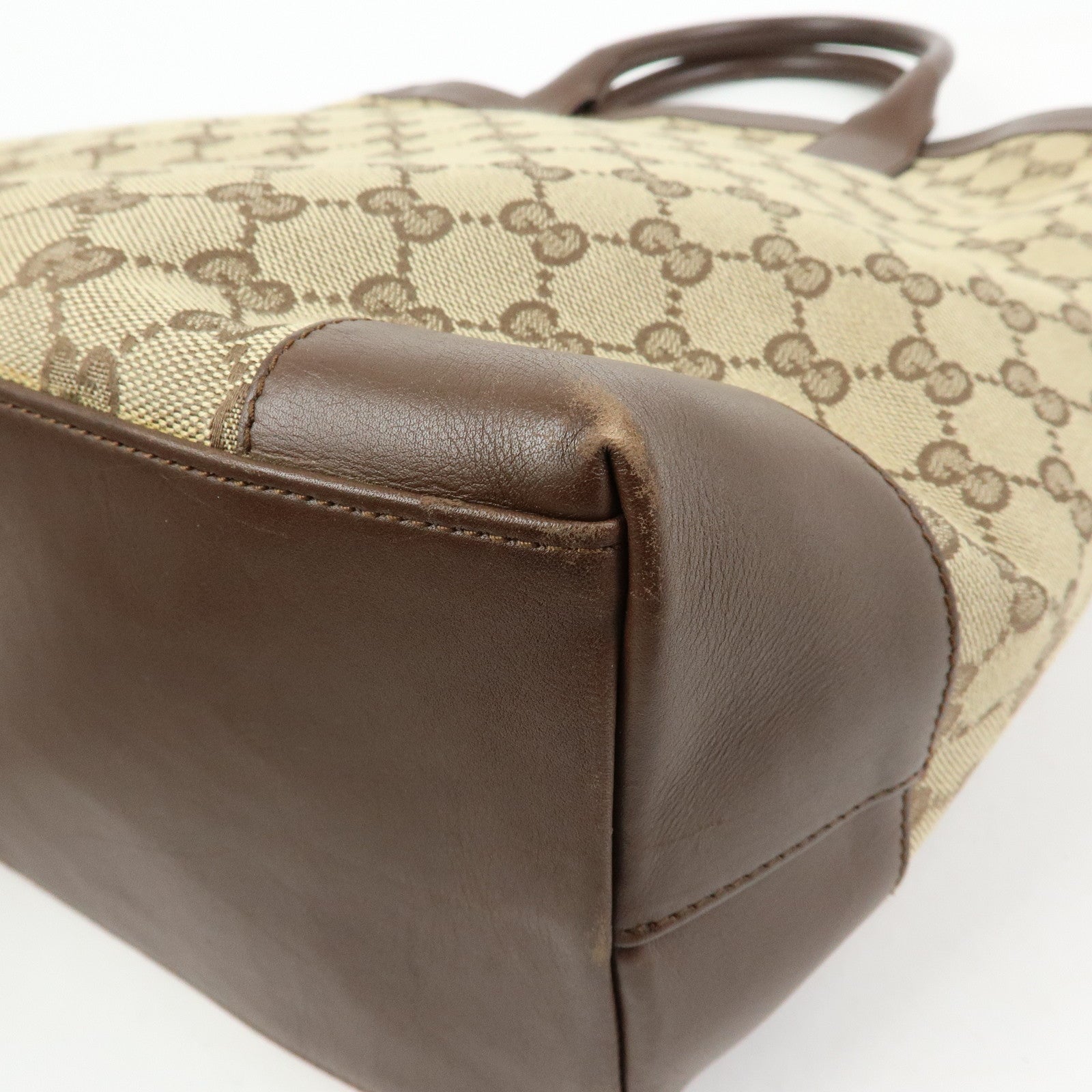 GUCCI GG Canvas Leather Tote Bag Hand Bag Beige Brown 002・1121