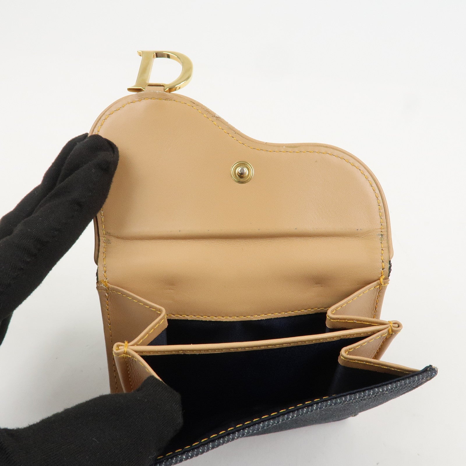 Christian Dior Saddle Denim Leather Compact Wallet Indigo Blue