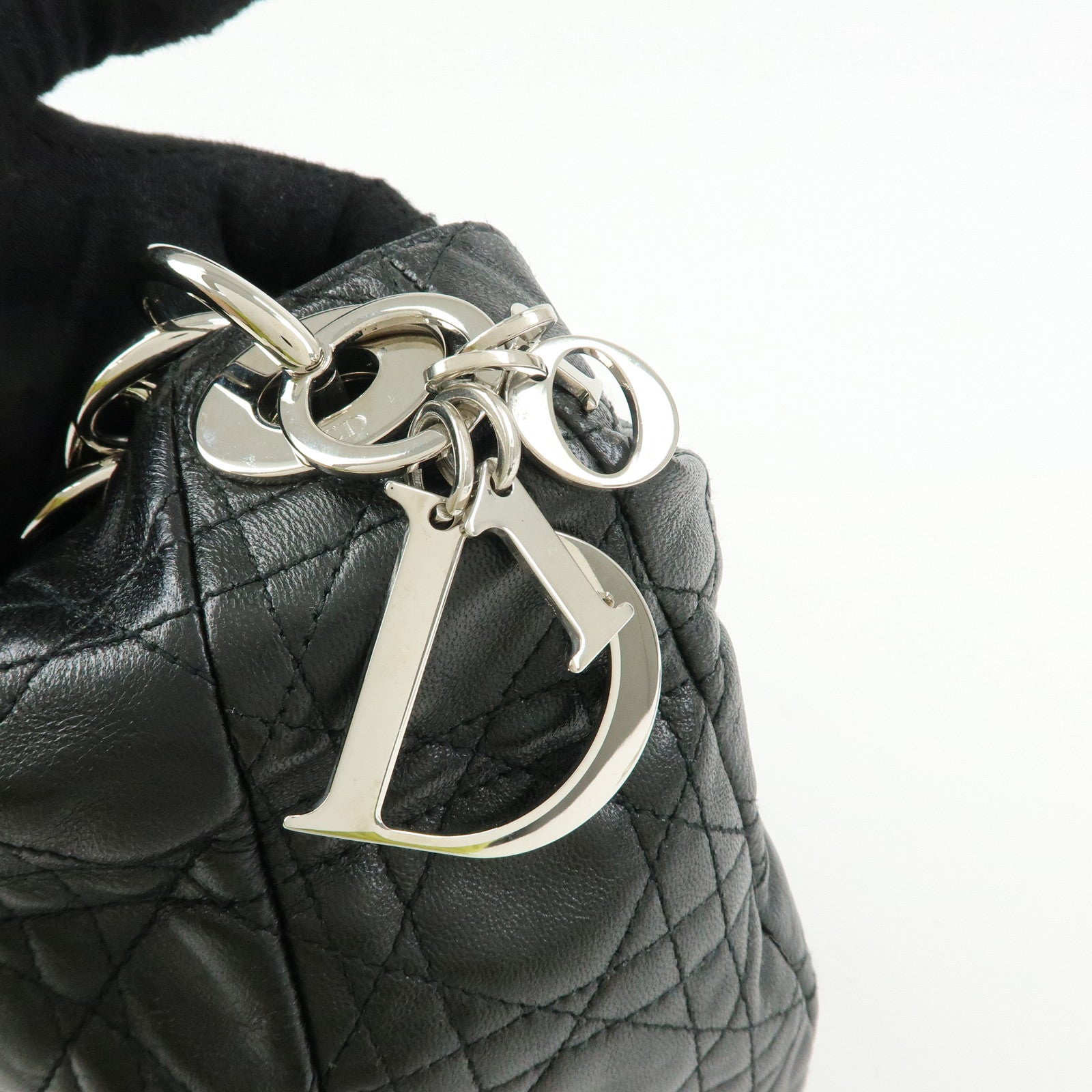 Christian Dior Cannage Lambskin Shoulder Bag Hand Bag Black