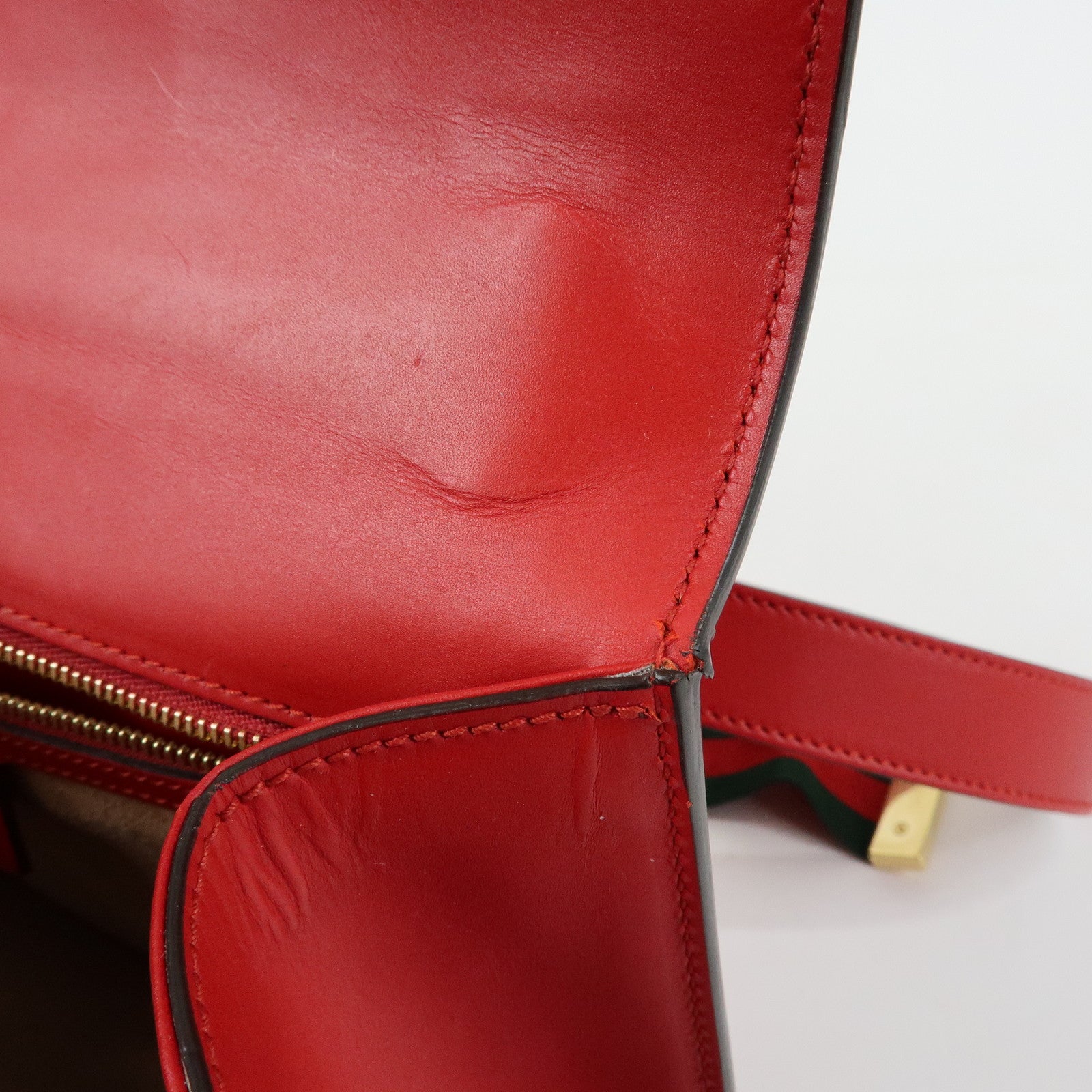 GUCCI Sylvie Sherry Leather Shoulder Bag Red Ribbon Red 421882