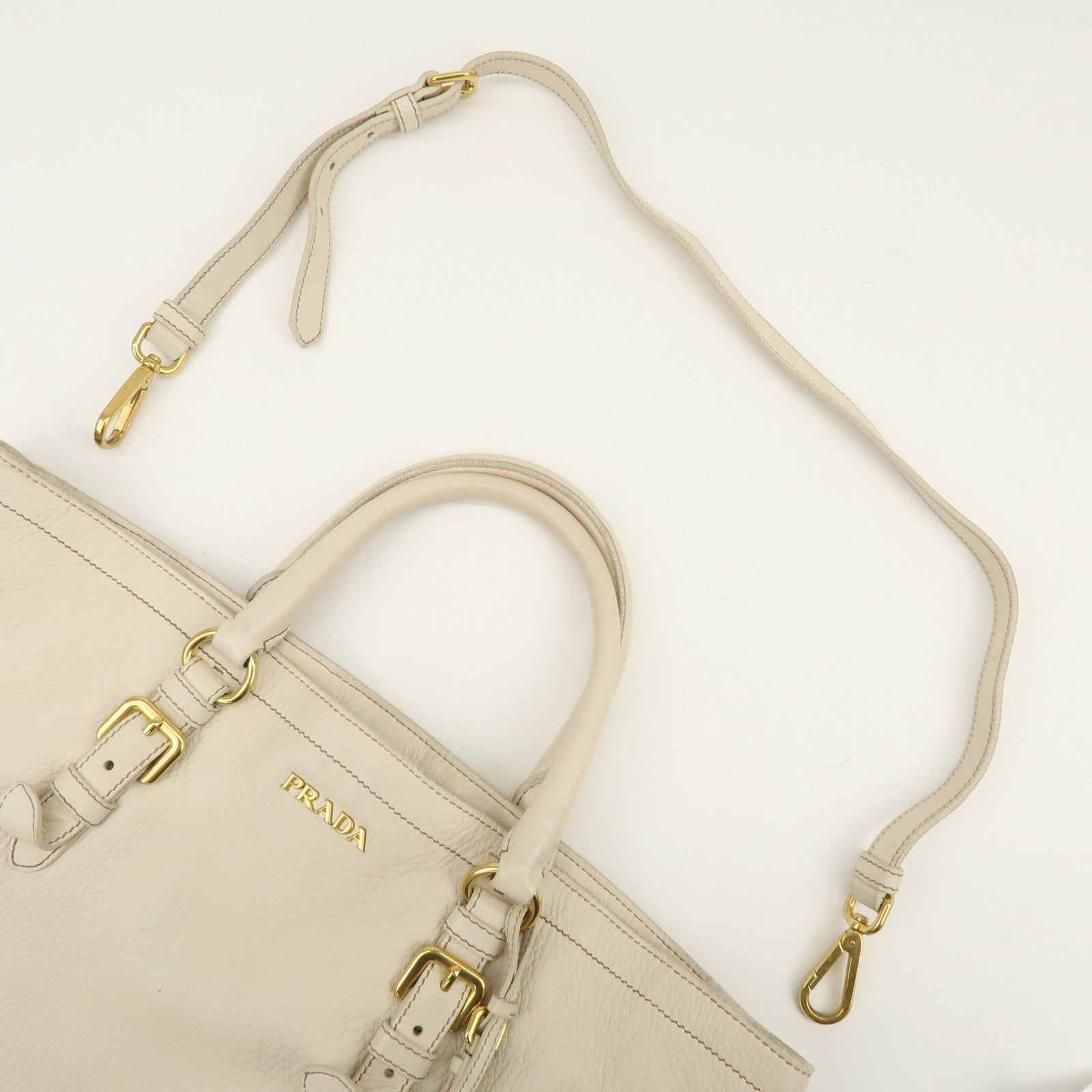 PRADA Logo Leather 2Way Bag Hand Bag Shoulder Bag Ivory