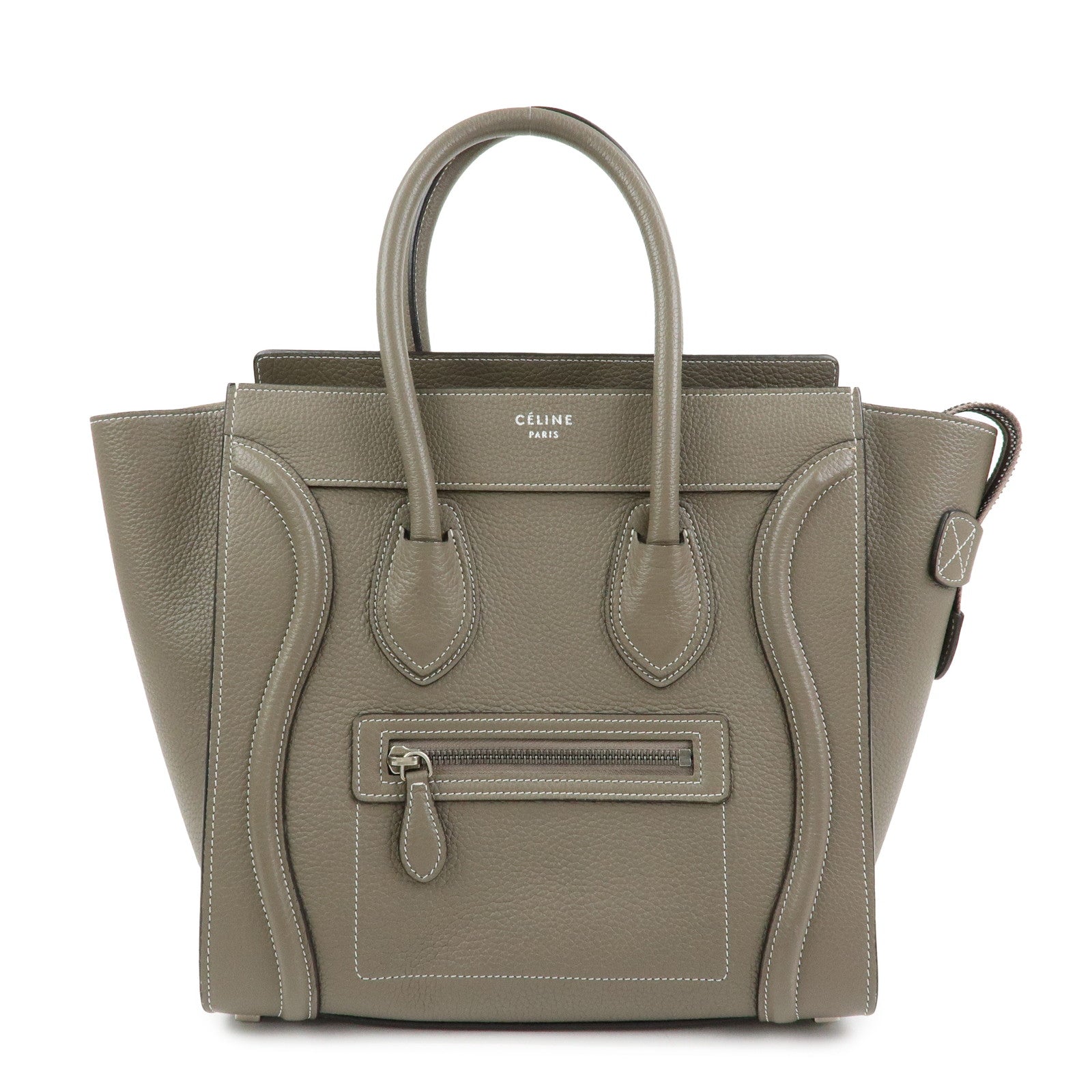 CELINE Luggage Micro Shopper Calf Leather Hand Bag Gray