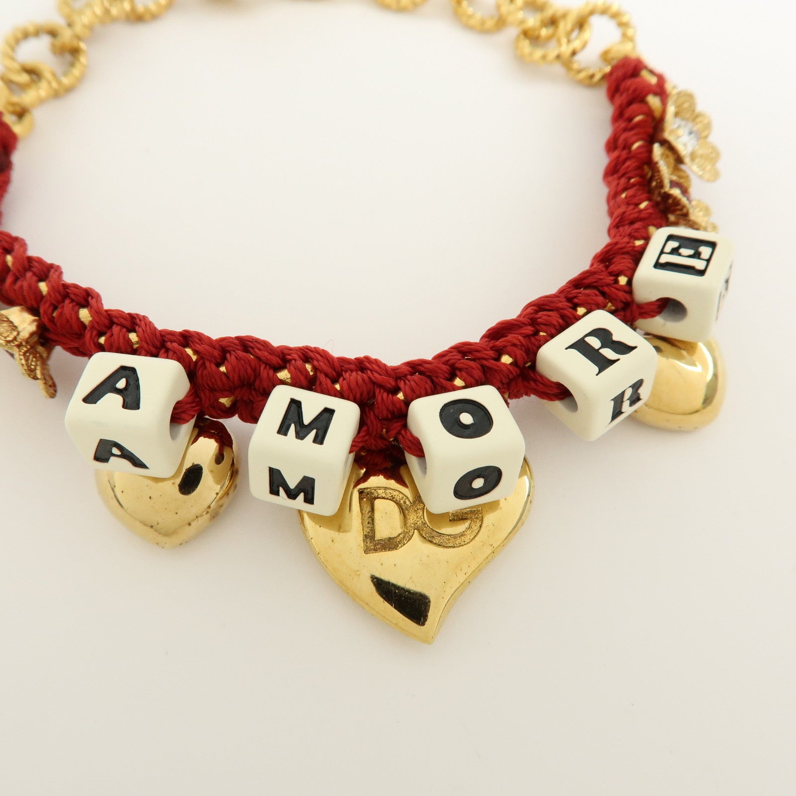 Dolce&Gabbana AMORE Heart Flower Motif Metal Bracelet Red Gold