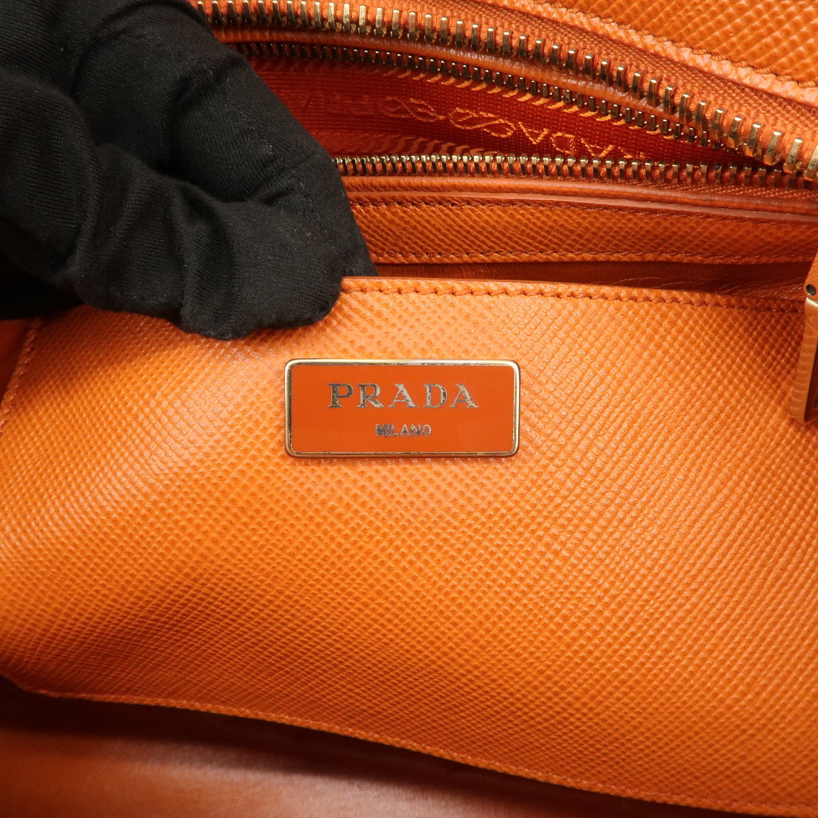PRADA Logo Saffiano Leather Hand Bag Orange BN2560