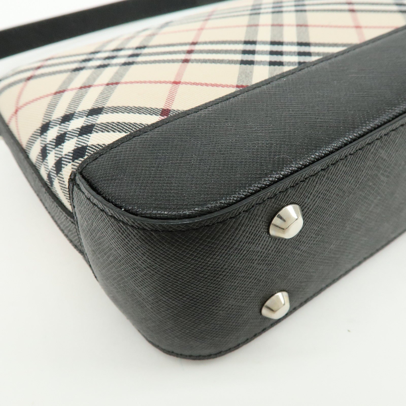 BURBERRY Nova Plaid Canvas Leather Shoulder Hand Bag Beige Black
