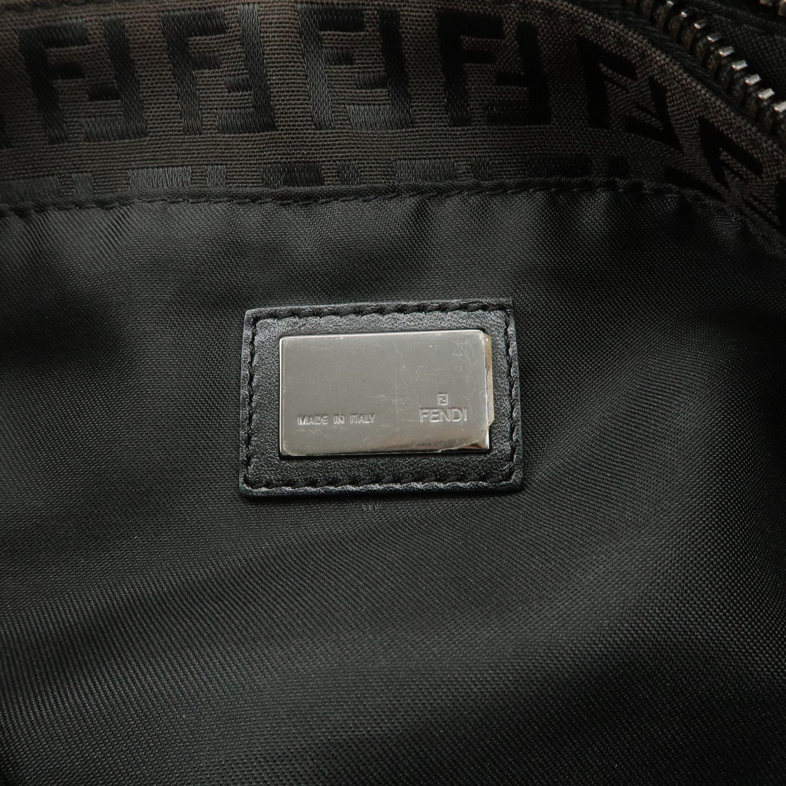 FENDI Zucchino Canvas Leather Tote Bag Hand Bag Dark Brown 8BH132