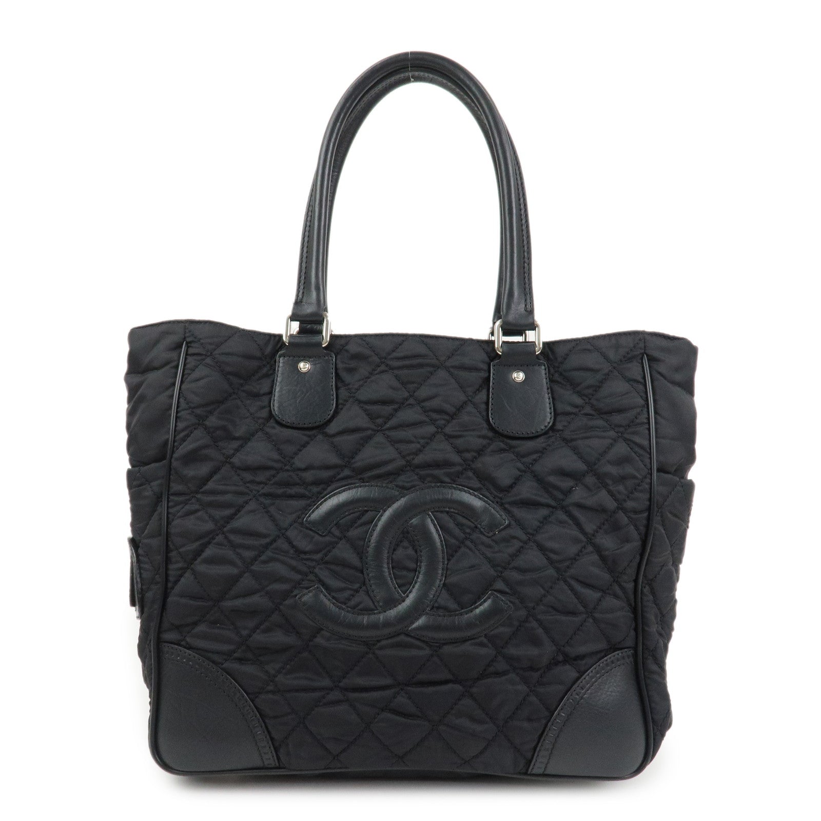 CHANEL Paris New York COCO Mark Nylon Leather Tote Bag Black A33100