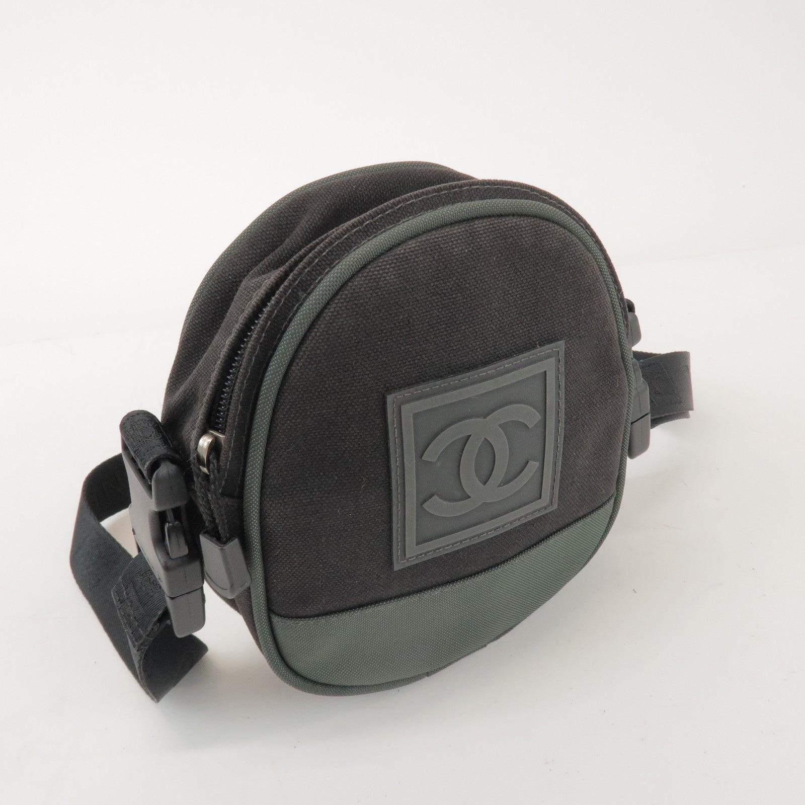 CHANEL Sport Line COCO Mark Canvas Shoulder Bag Black Green A23300