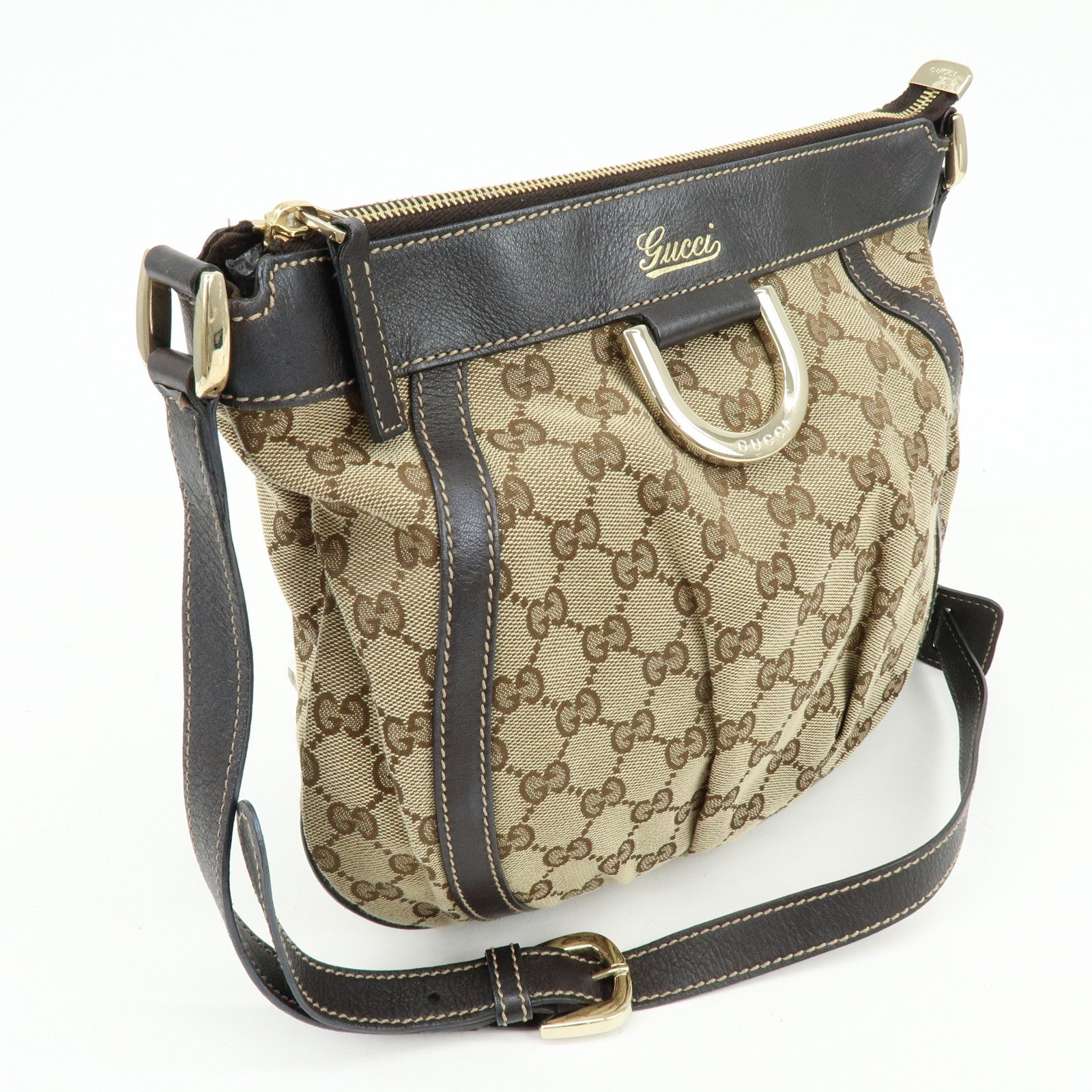 GUCCI Abbey GG Canvas Leather Shoulder Crossbody Bag Brown 203257
