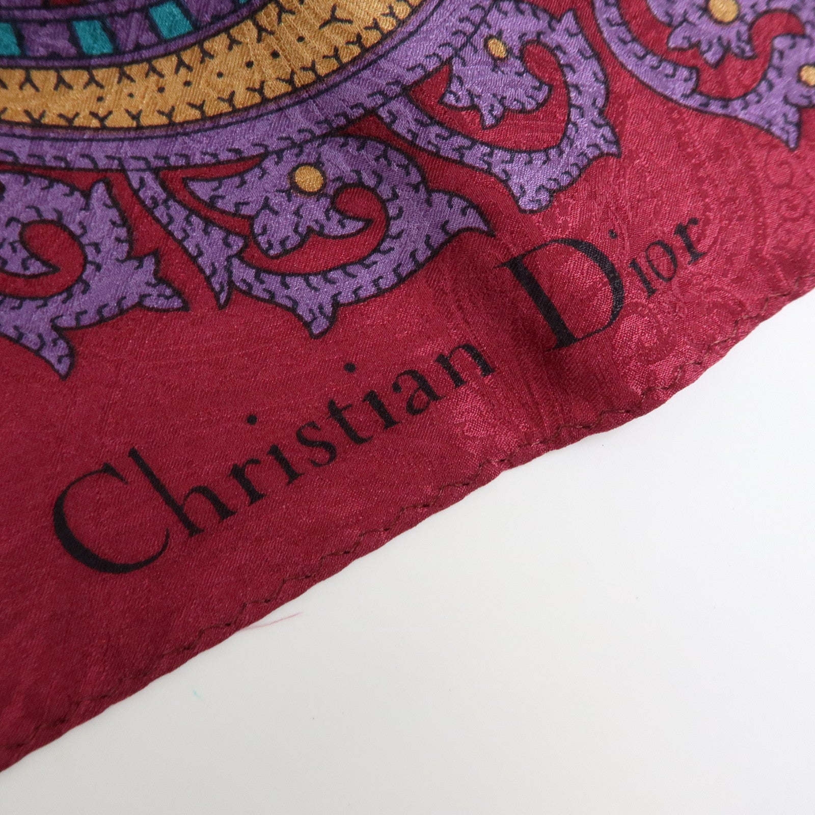 Christian Dior Silk 100% Scarf Paisley Pattern Bordeaux Purple