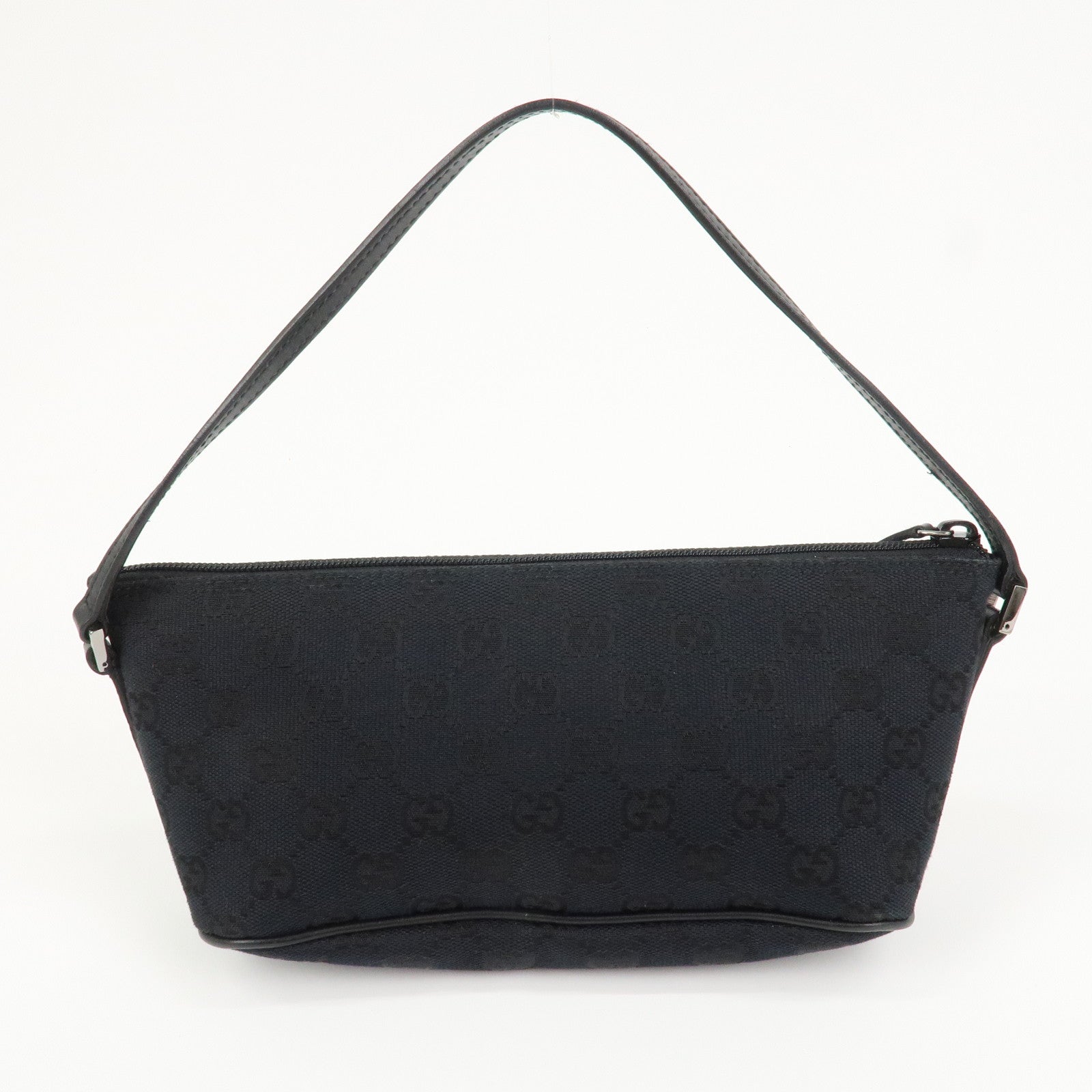 GUCCI GG Canvas Leather Accessory Pouch Hand Bag Black 039.1103