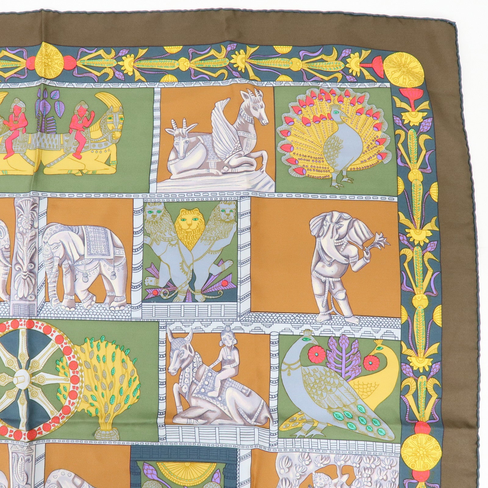 HERMES Carre 90 Set of 2 Silk 100% Scarf Brown Red