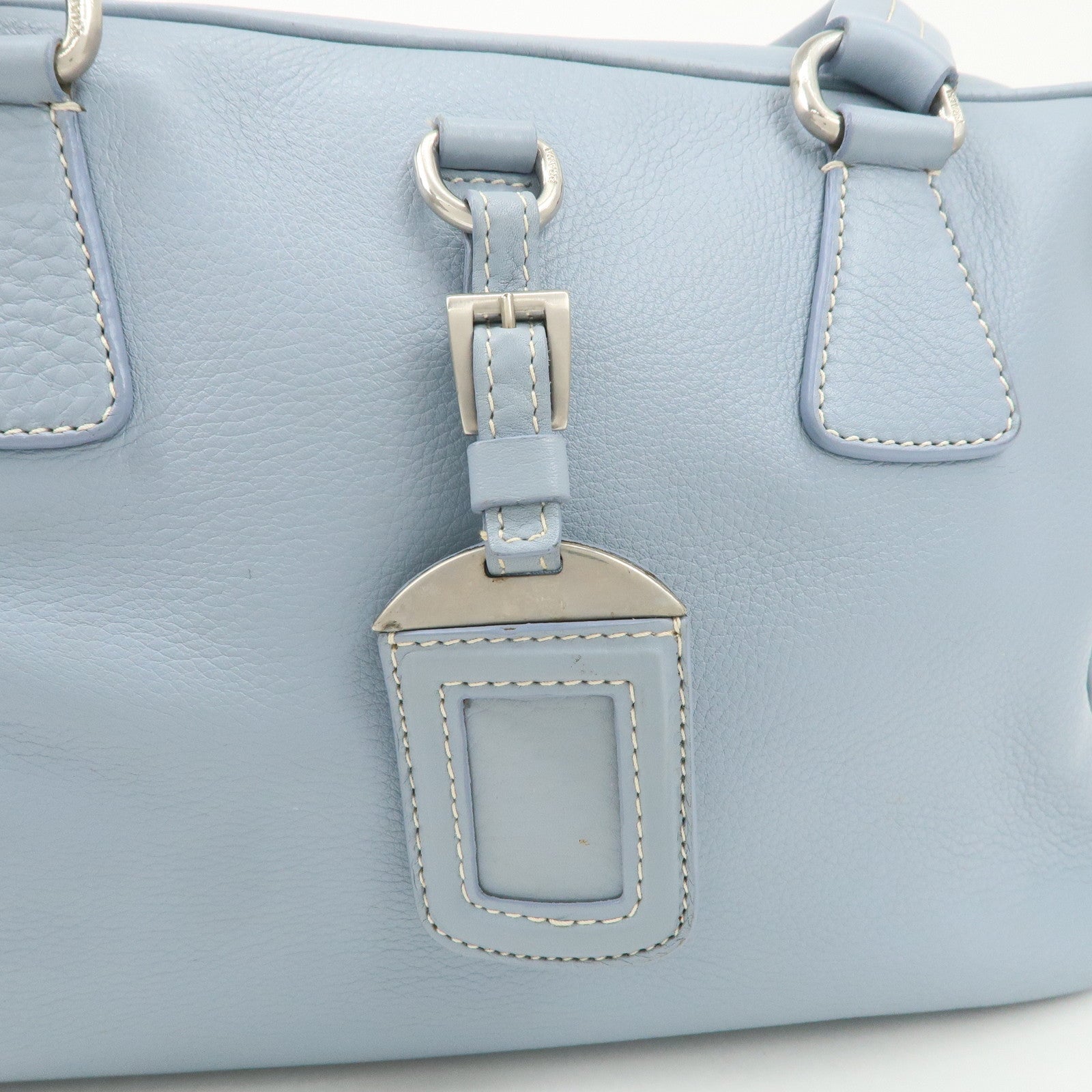 PRADA Leather Boston Bag Shoulder Bag Blue BR2246 Used