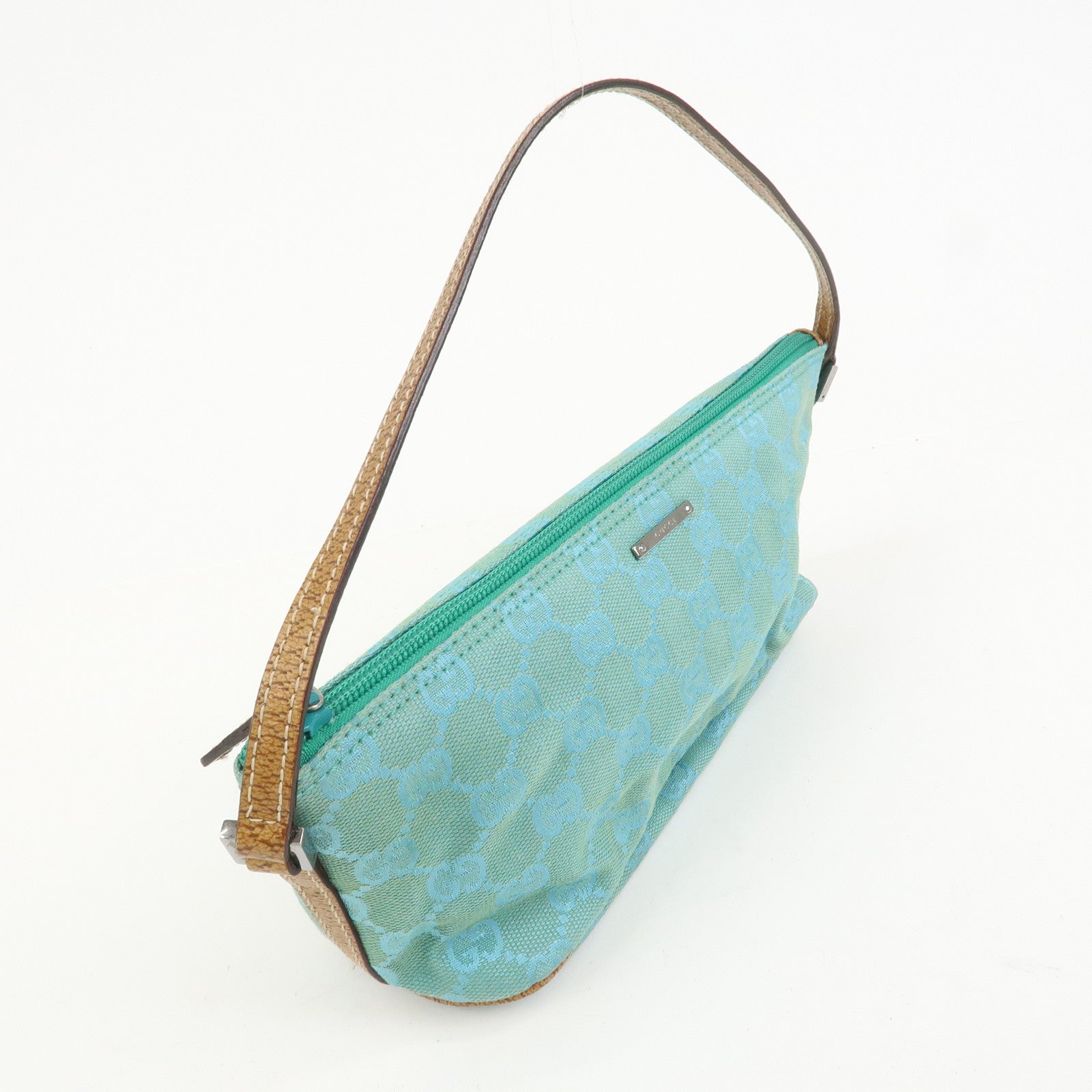GUCCI Boat Bag GG Canvas Leather Hand Bag Light Blue 07198