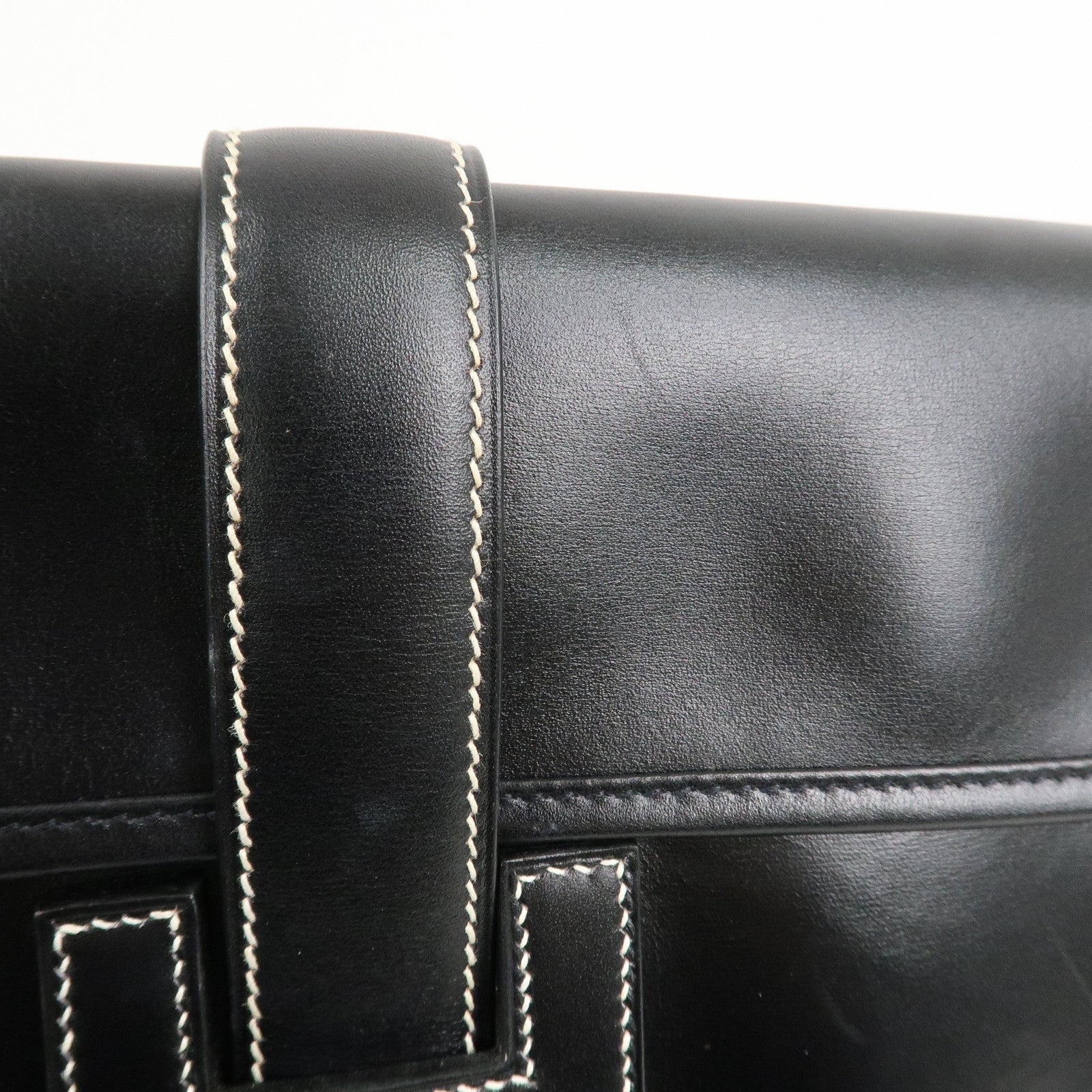 HERMES Box Calf Leather Jige PM Clutch Bag Black