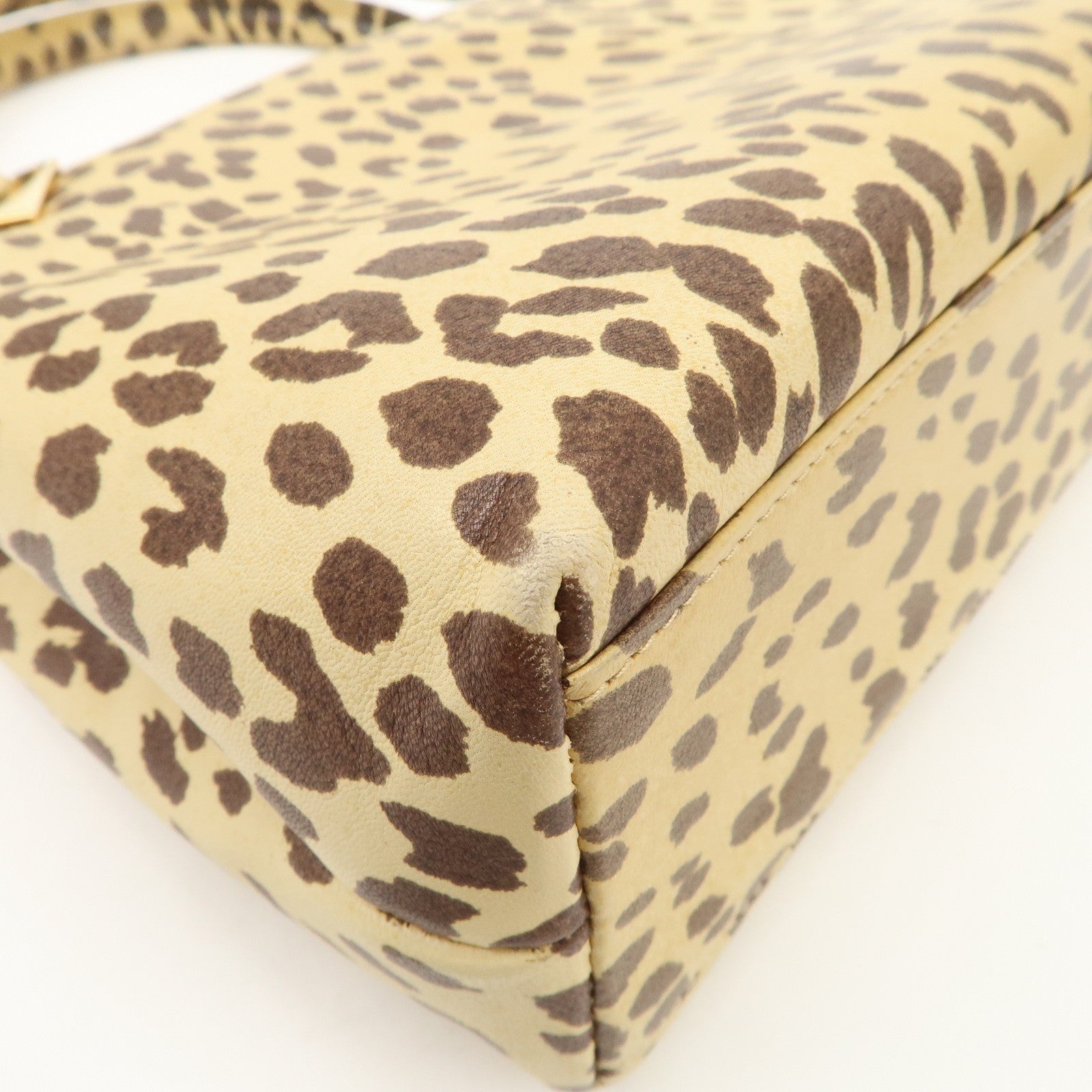VALENTINO Leather Hand Bag Animal Leopard Beige Brown