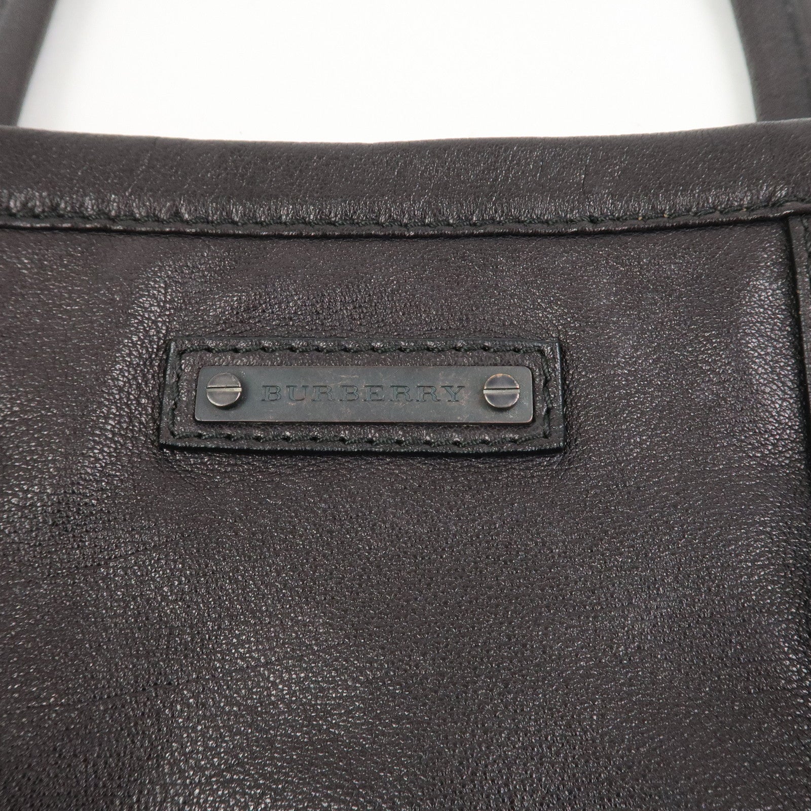 BURBERRY Logo Leather Tote Bag Shoulder Bag Black