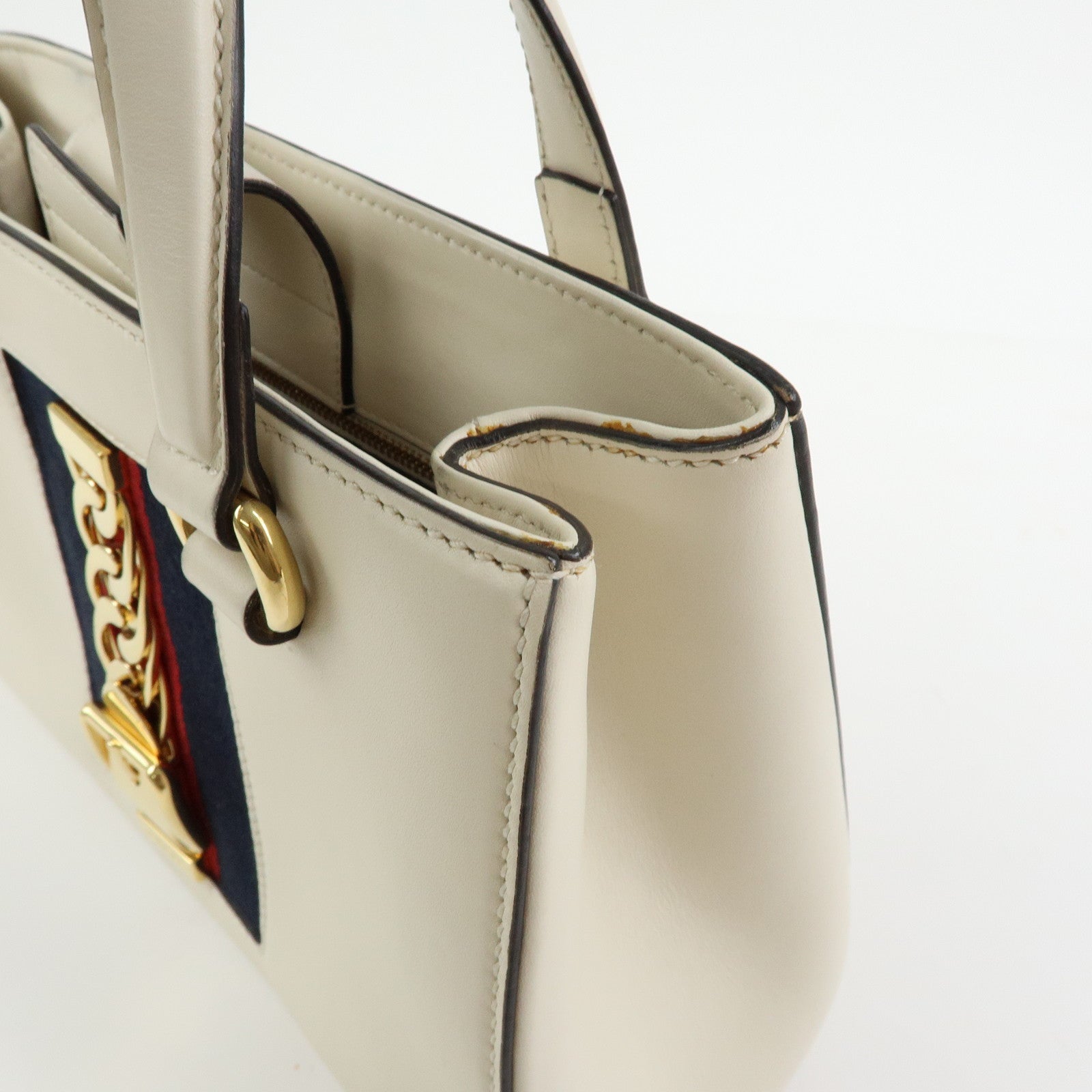 GUCCI Sylvie Sherry Leather 2Way Bag Hand Shoulder Bag White 460381