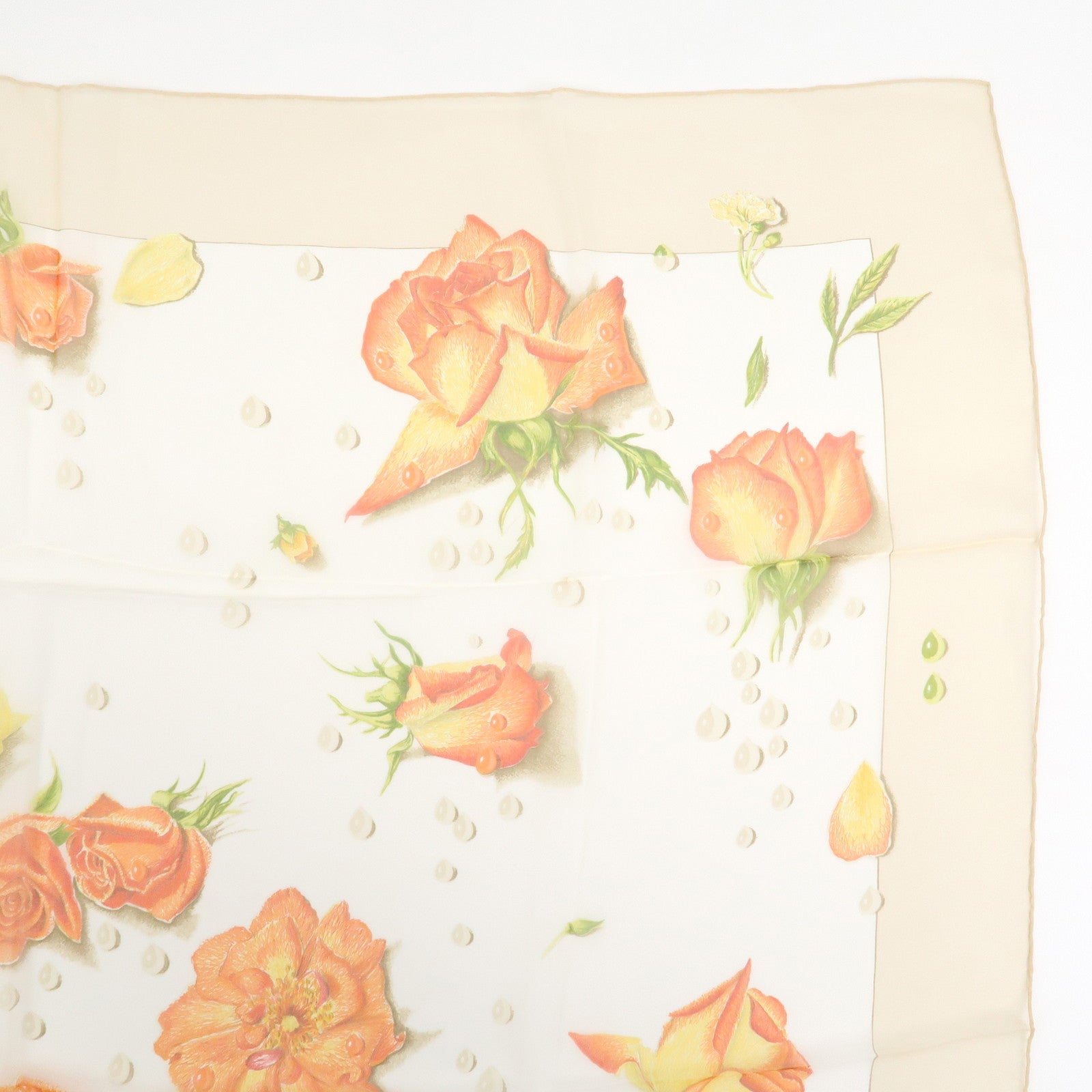 HERMES Carre 90 Silk 100% LA ROSEE Anne Gavarni Scarf Orange