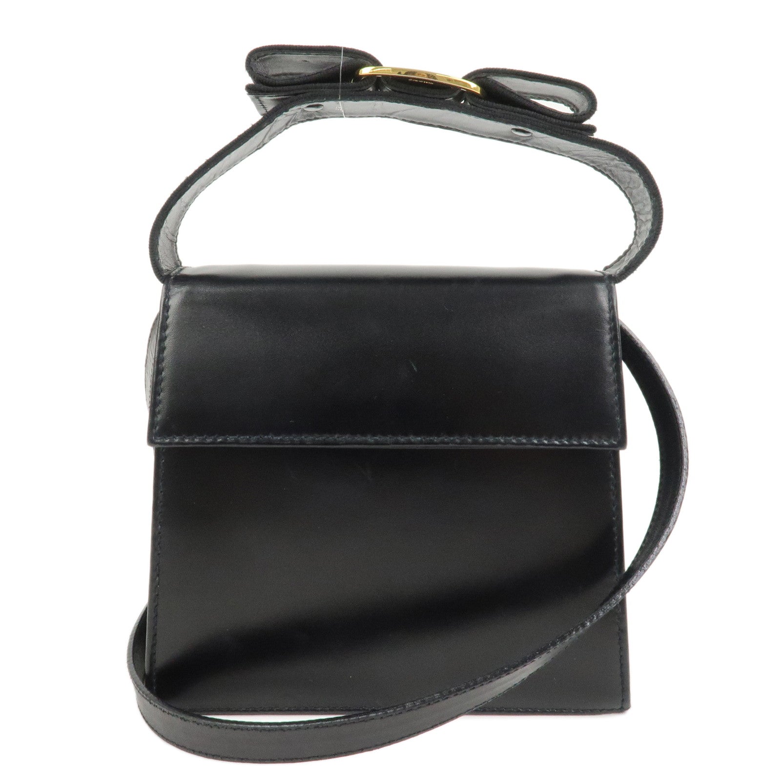 Ferragamo Varra Ribbon Leather 2Way Bag Shoulder Bag Hand Bag Black