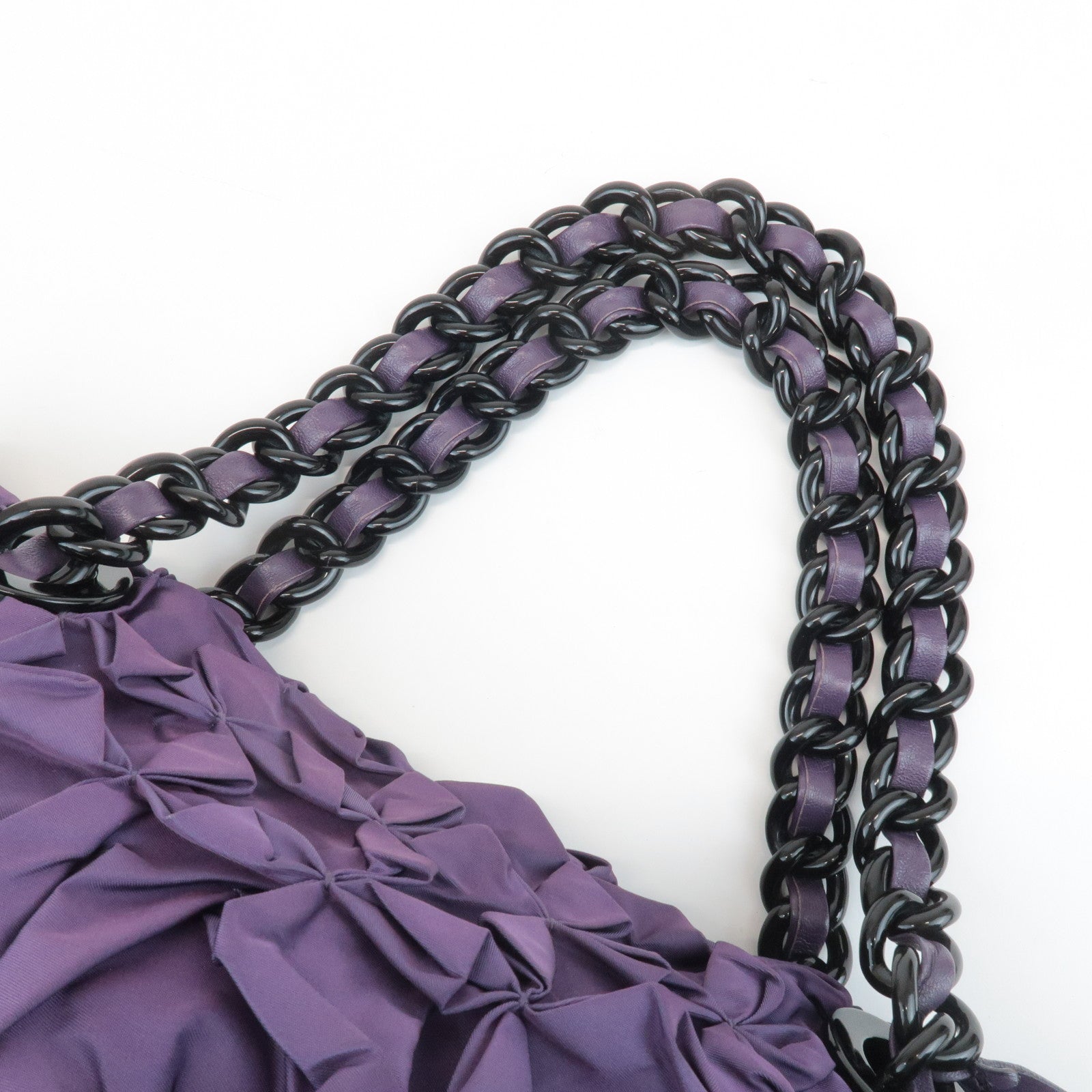 PRADA Triangle Logo Leather Nylon Tote Bag Shoulder Bag Purple Used