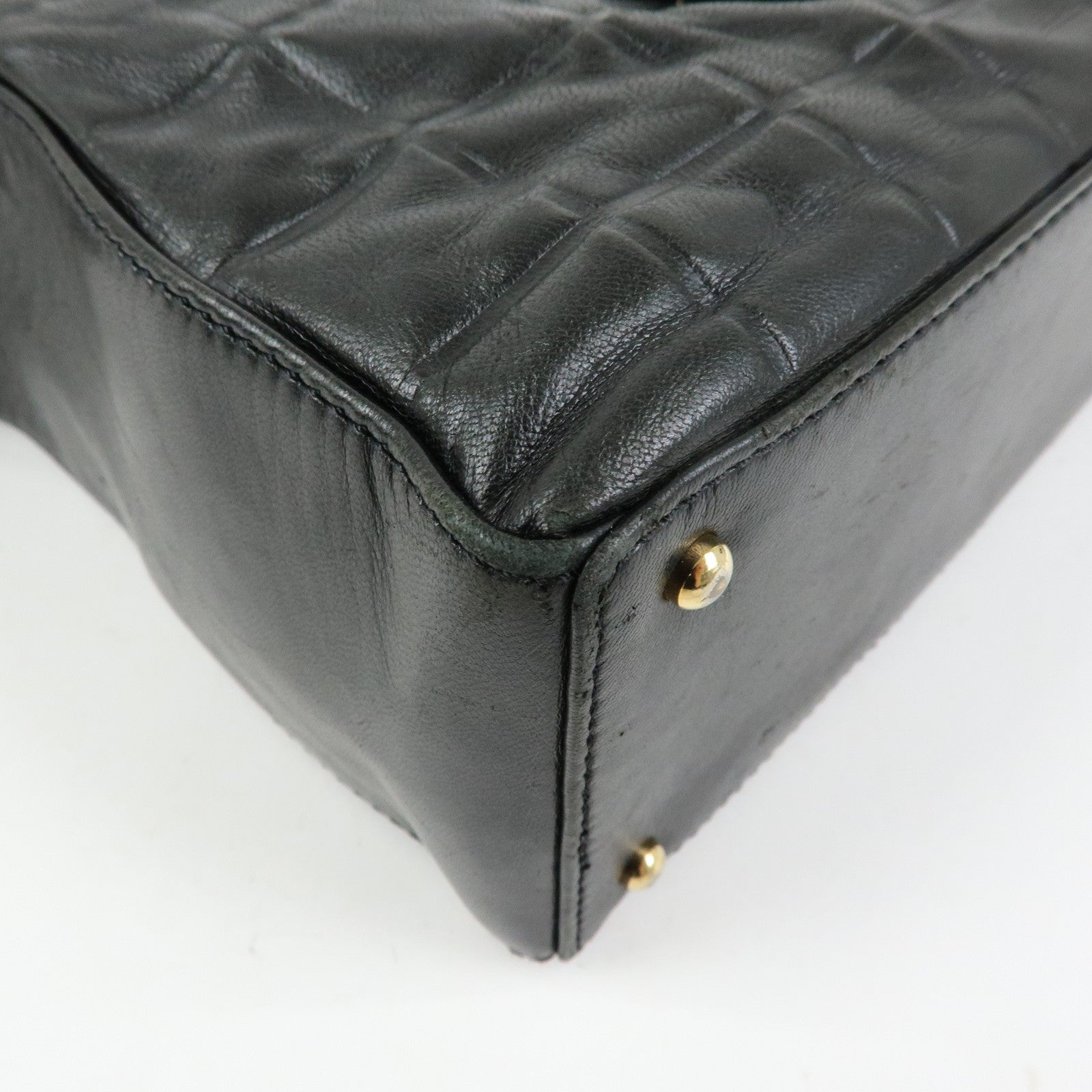 CHANEL Chocolate Bar COCO Mark Lamb Skin Hand Shoulder Bag Black