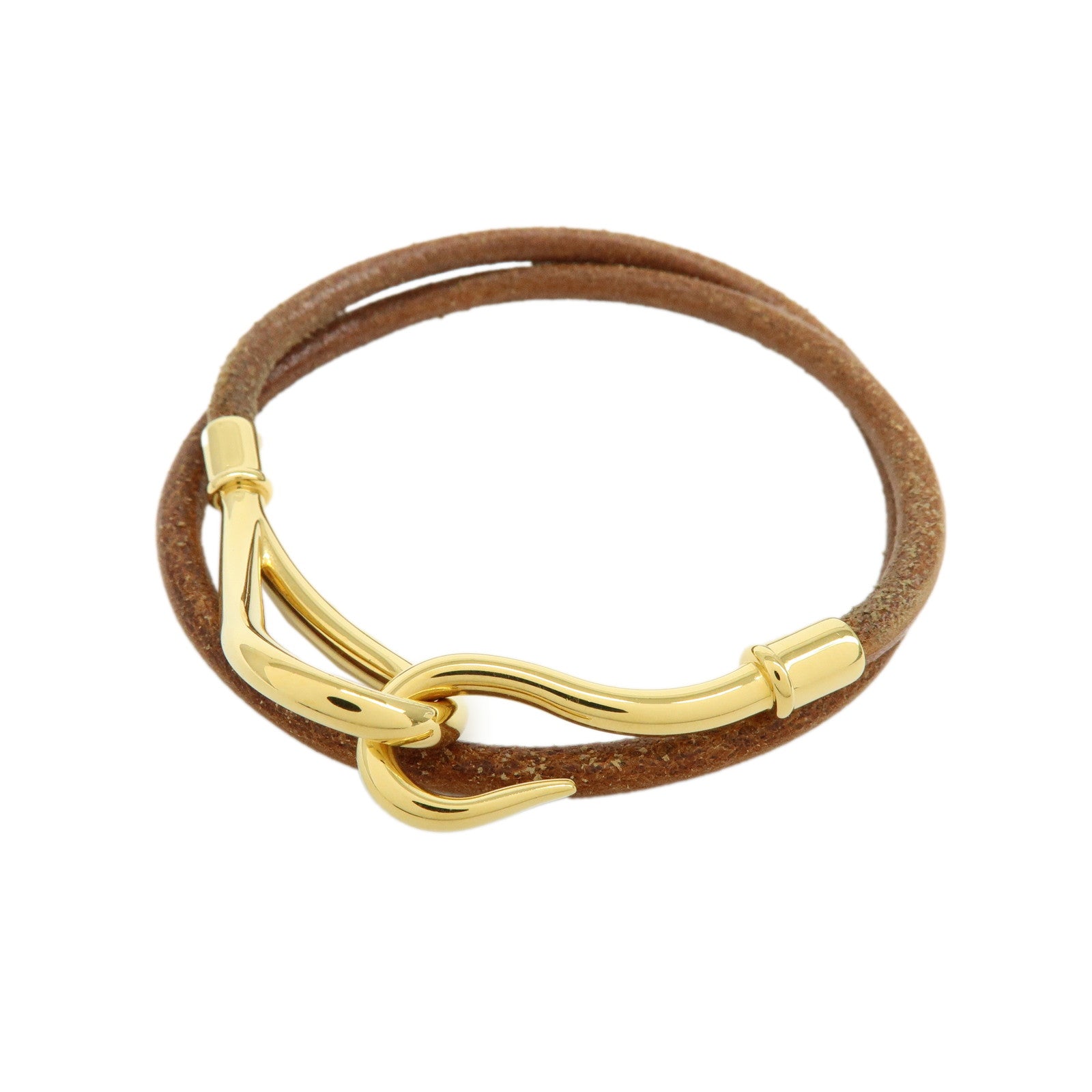 HERMES Jumbo Choker Leather Metal Bracelet Brown Gold
