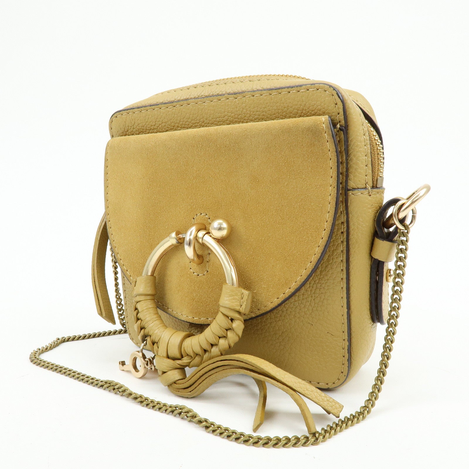 Chloe See by Chloe Leather Suede Chain Shoulder Bag Beige