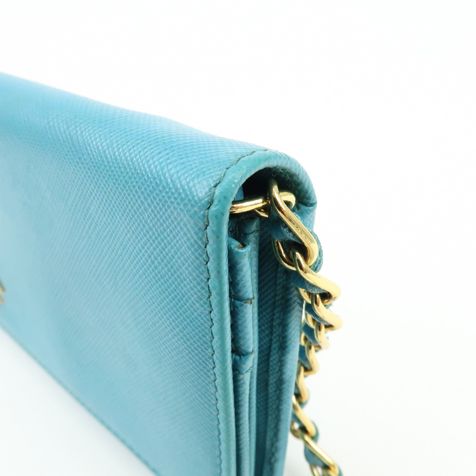 PRADA Saffiano Leather Chain Wallet Shoulder Bag Blue 1M1290