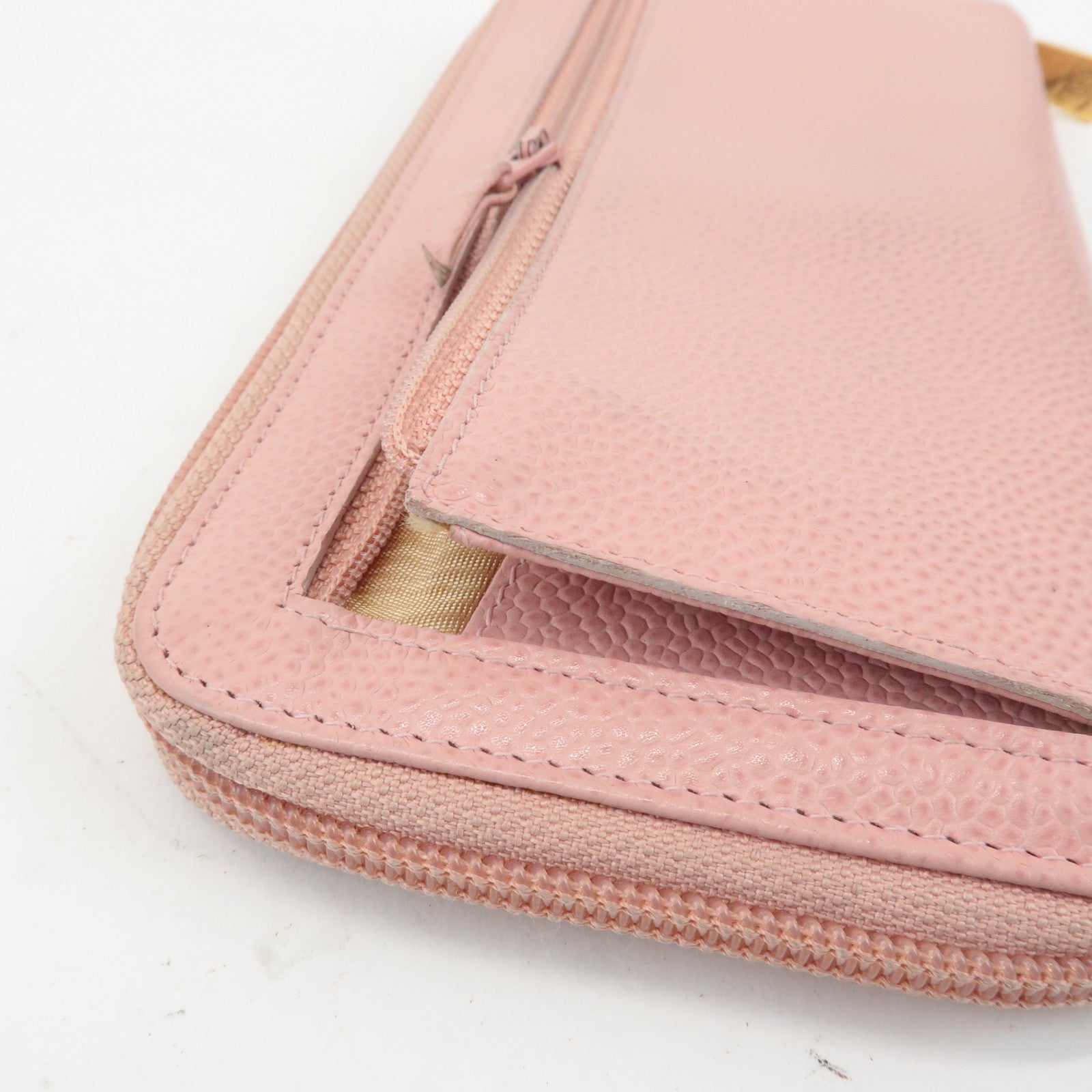 CHANEL COCO Mark Caviarskin Zip Around Long Wallet Pink A50071 Used