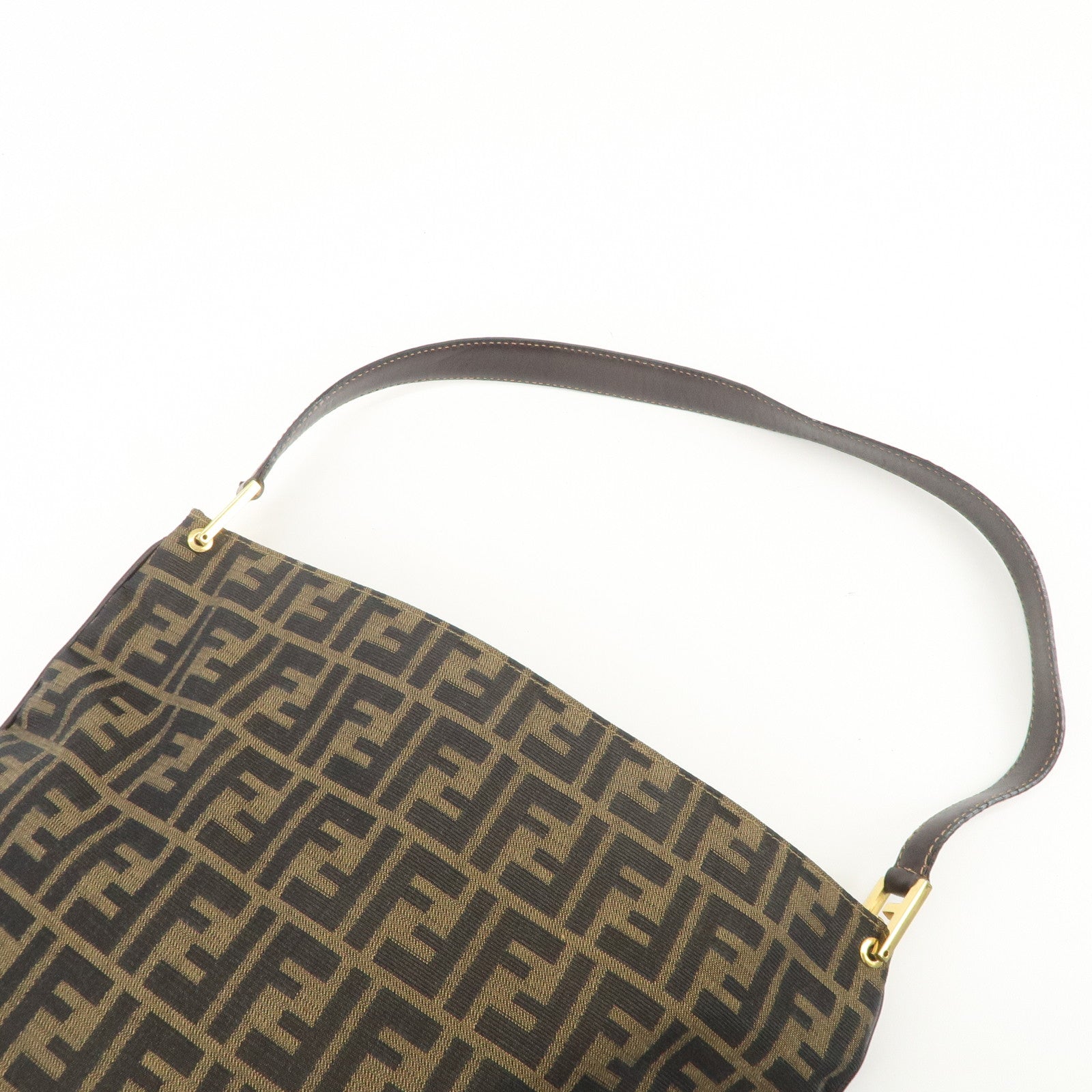 FENDI Zucca Canvas Leather Shoulder Bag Hand Bag Brown Black 15082