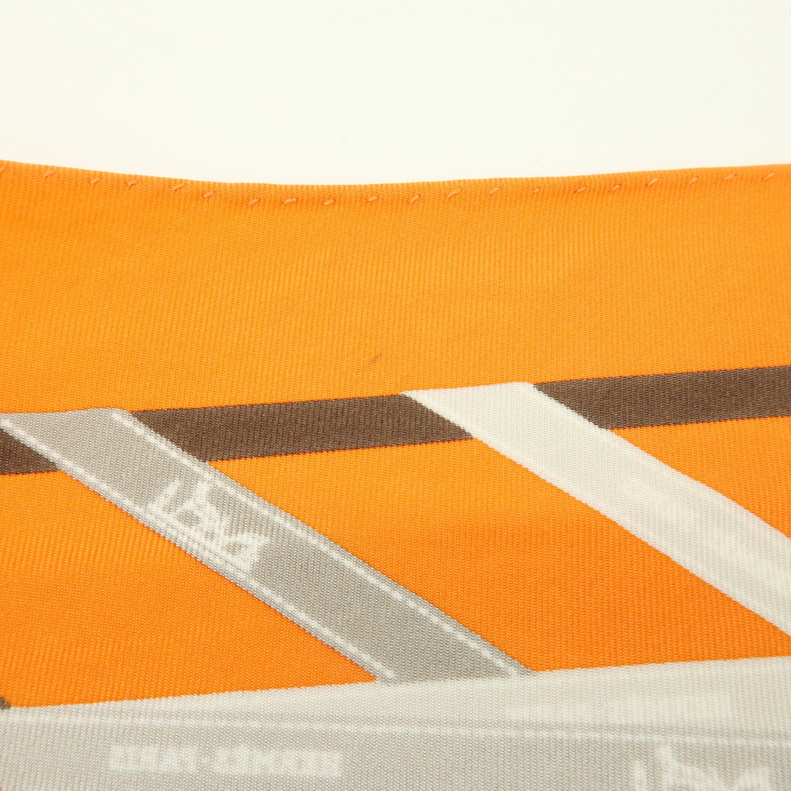 HERMES Pointu Set of 2 Silk 100% Scarf Ribbon Print Orange Beige