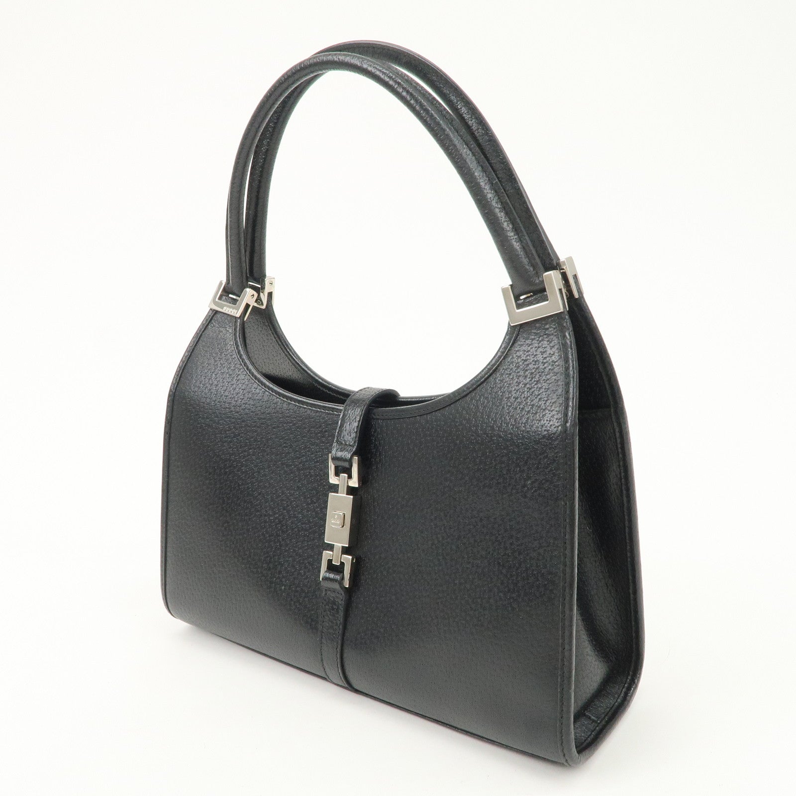 GUCCI Jackie Logo Leather Hand Bag Shoulder Bag Black 002.1068