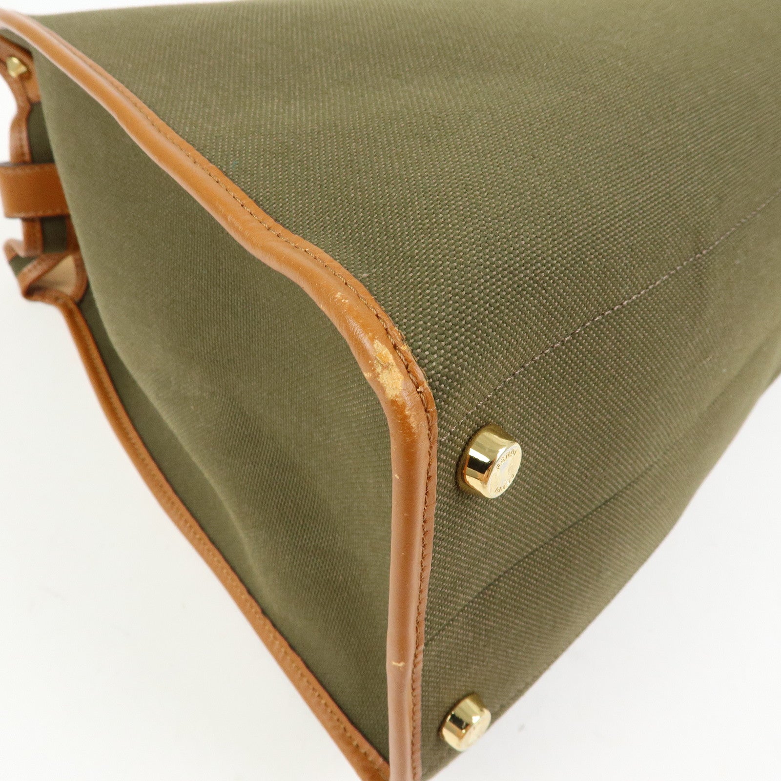 FENDI Peekaoo Canvas Leather Hand Bag Khaki Brown 8BN304