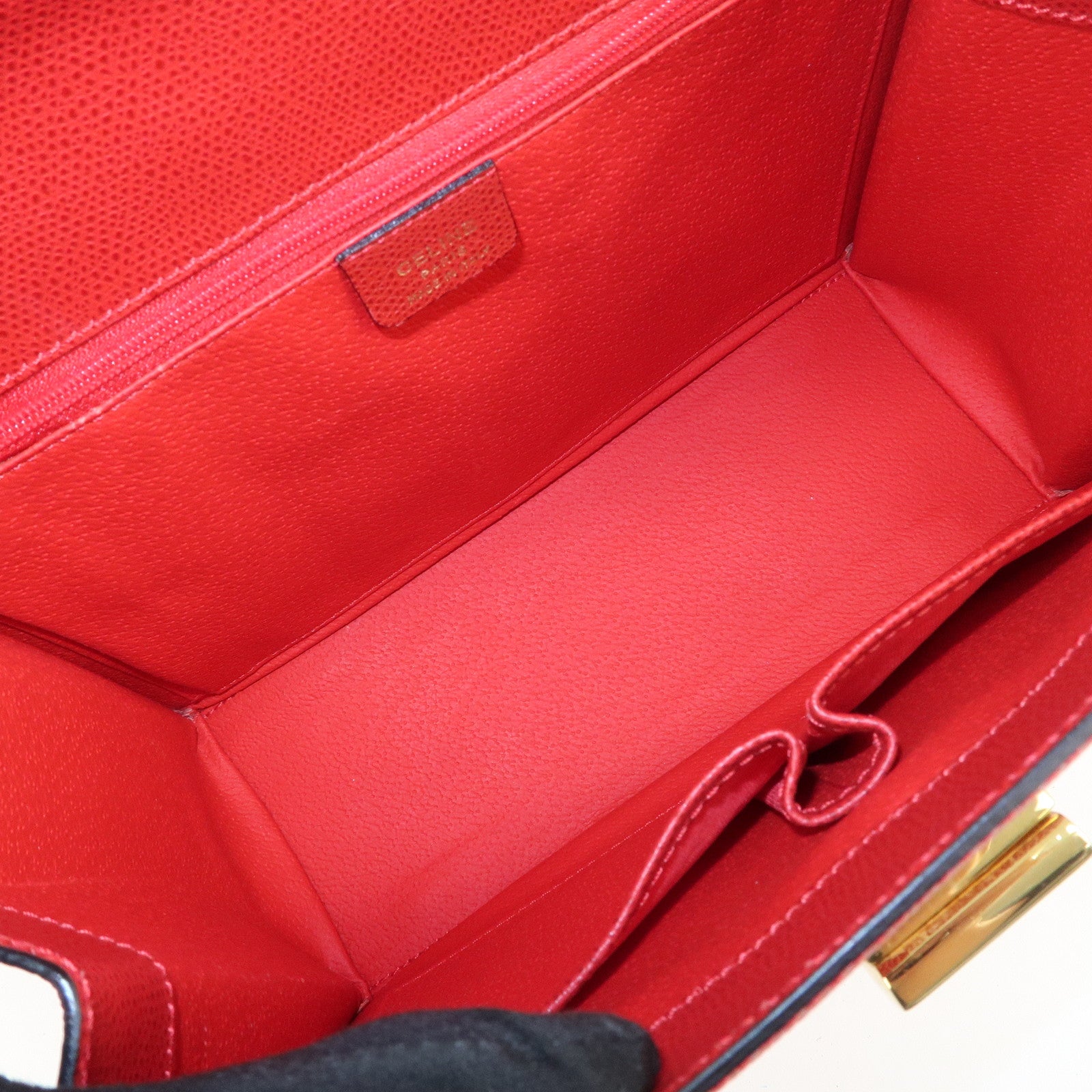 CELINE Leather Top Handle Turn Lock 2Way Hand Bag Shoulder Bag Red