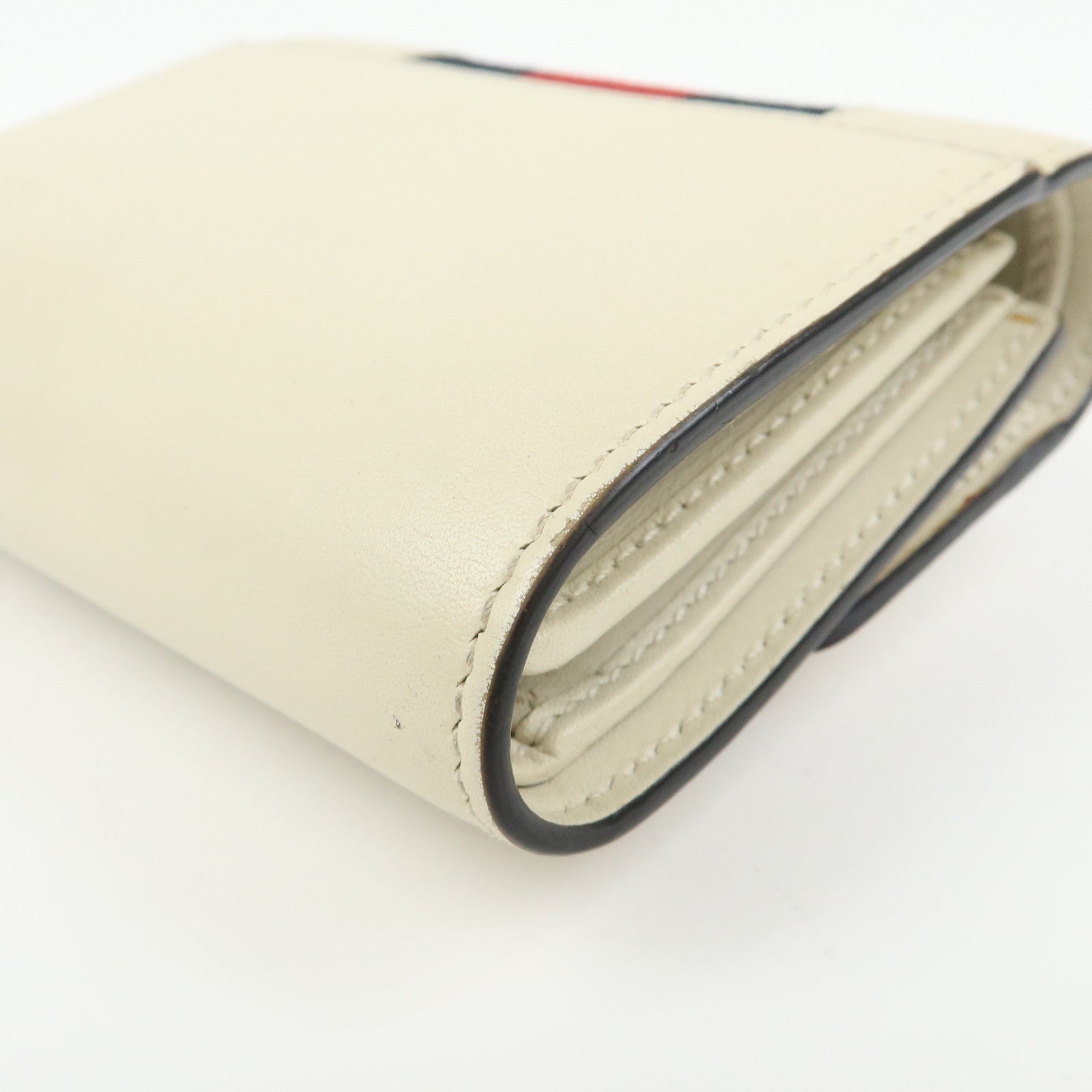 GUCCI Sherry Silvie Leather Tri-fold Compact Wallet Ivory 476081