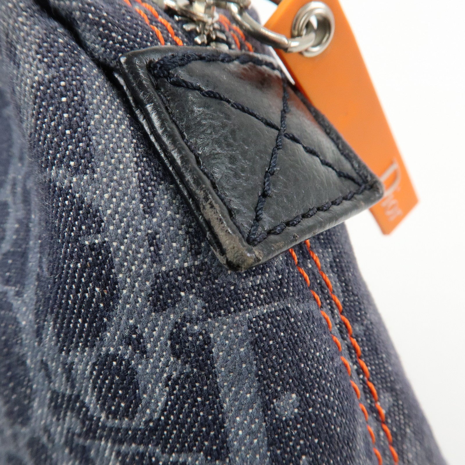 Christian Dior Trotter Flight Line Denim Leather Pouch Navy Orange