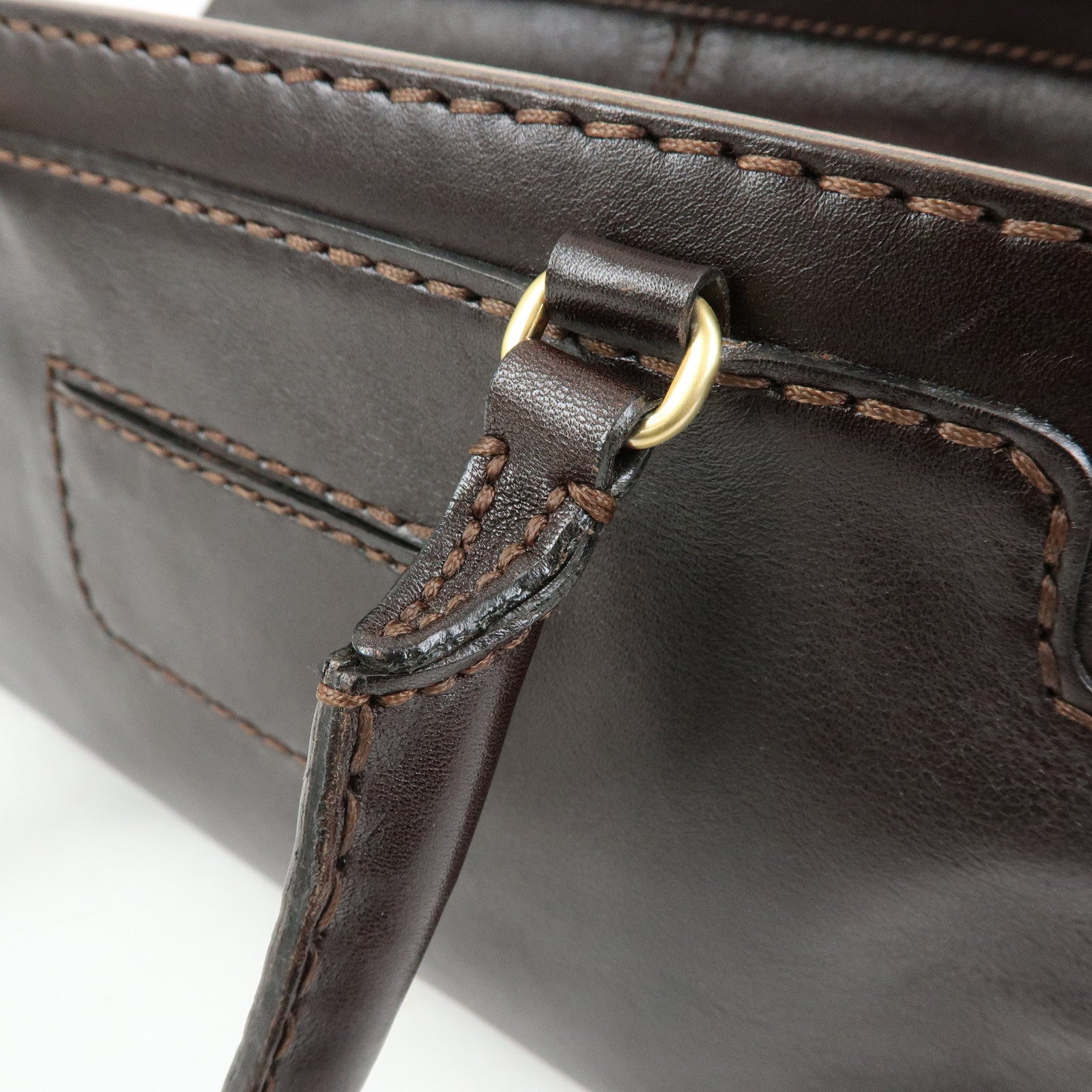 TOD'S Logo Leather Shoulder Bag Hand Bag Brown