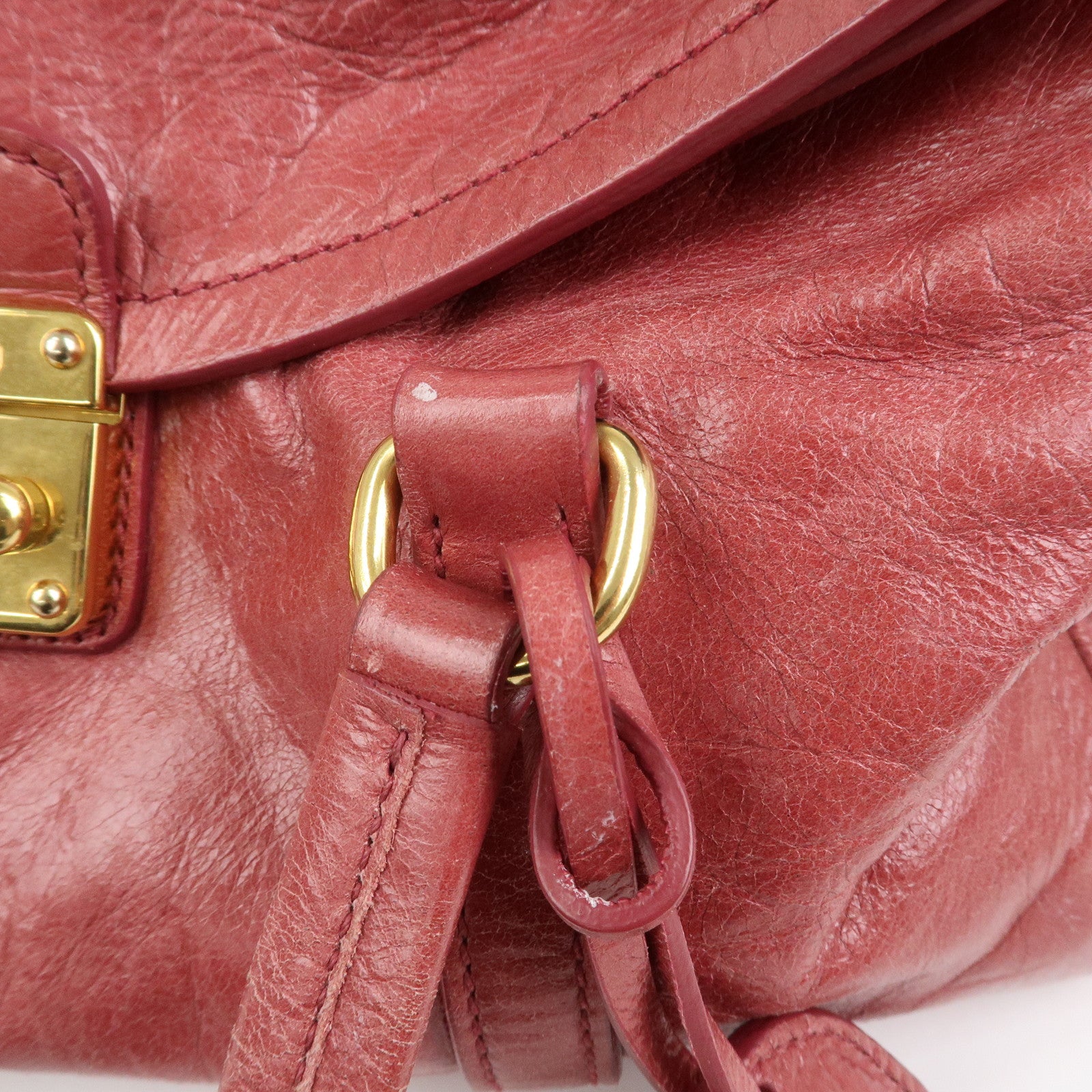 MIU MIU Logo Leather Shoulder Bag Boston Bag Pink RR1941