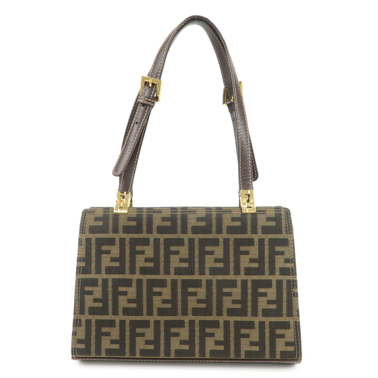 FENDI Zucca Canvas Leather Shoulder Bag Hand Bag Brown Black