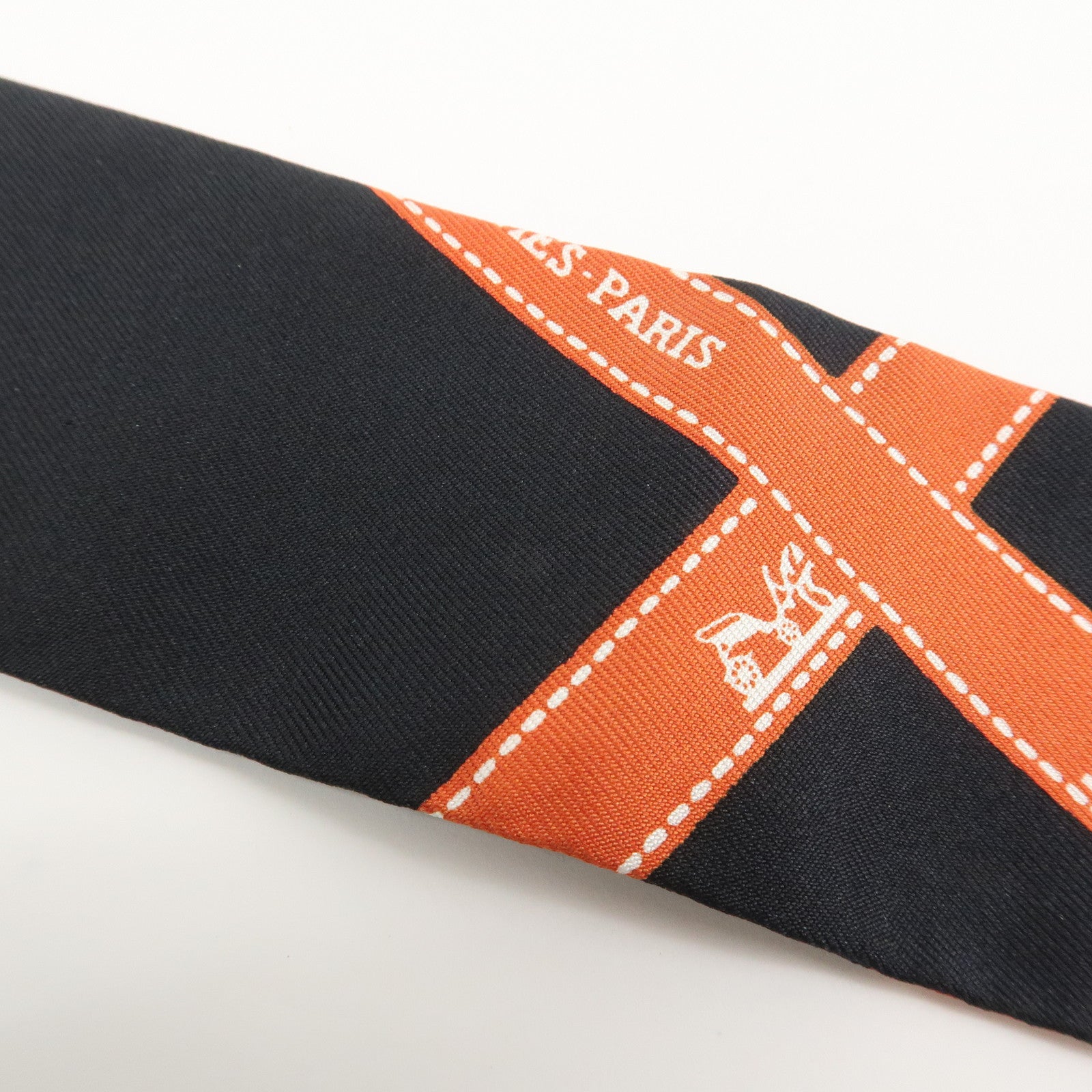 HERMES Twilly Silk 100% Bolduc Scarf Black Orange