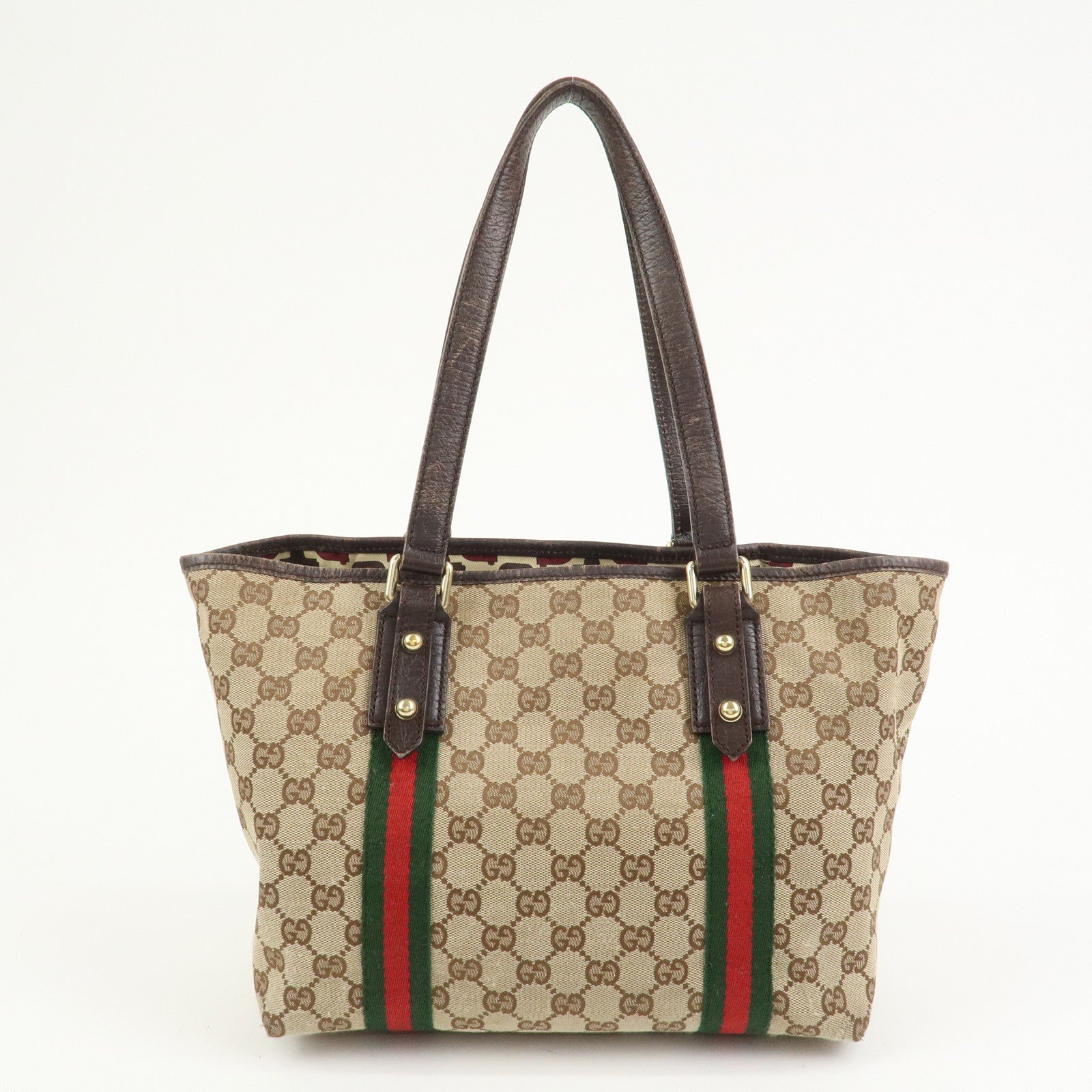 GUCCI Sherry GG Canvas Leather Tote Bag Hand Bag Brown 137396