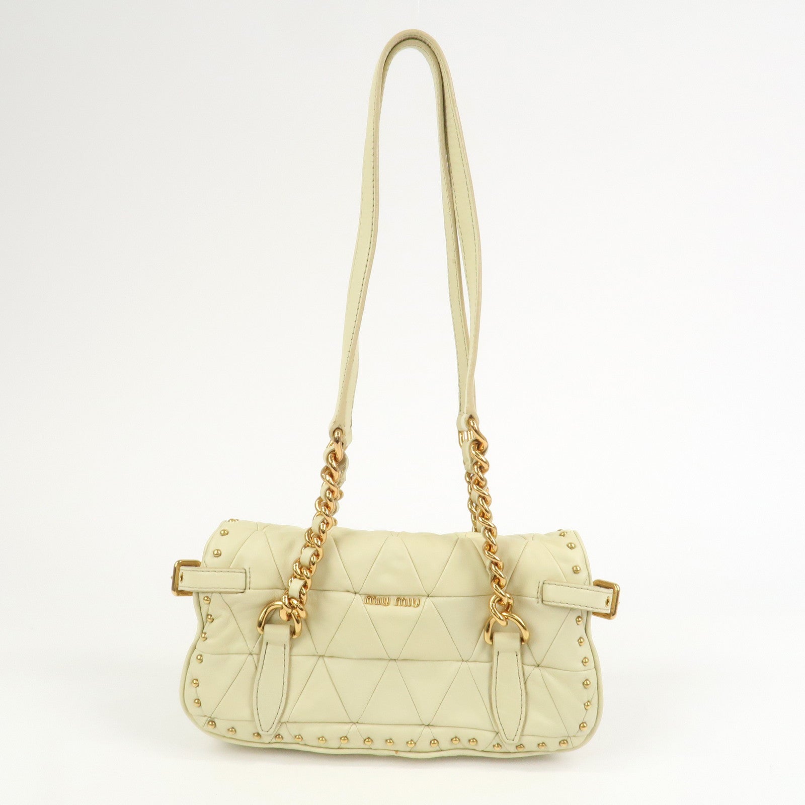 MIU MIU Logo Leather Shoulder Bag Hand Bag Cream