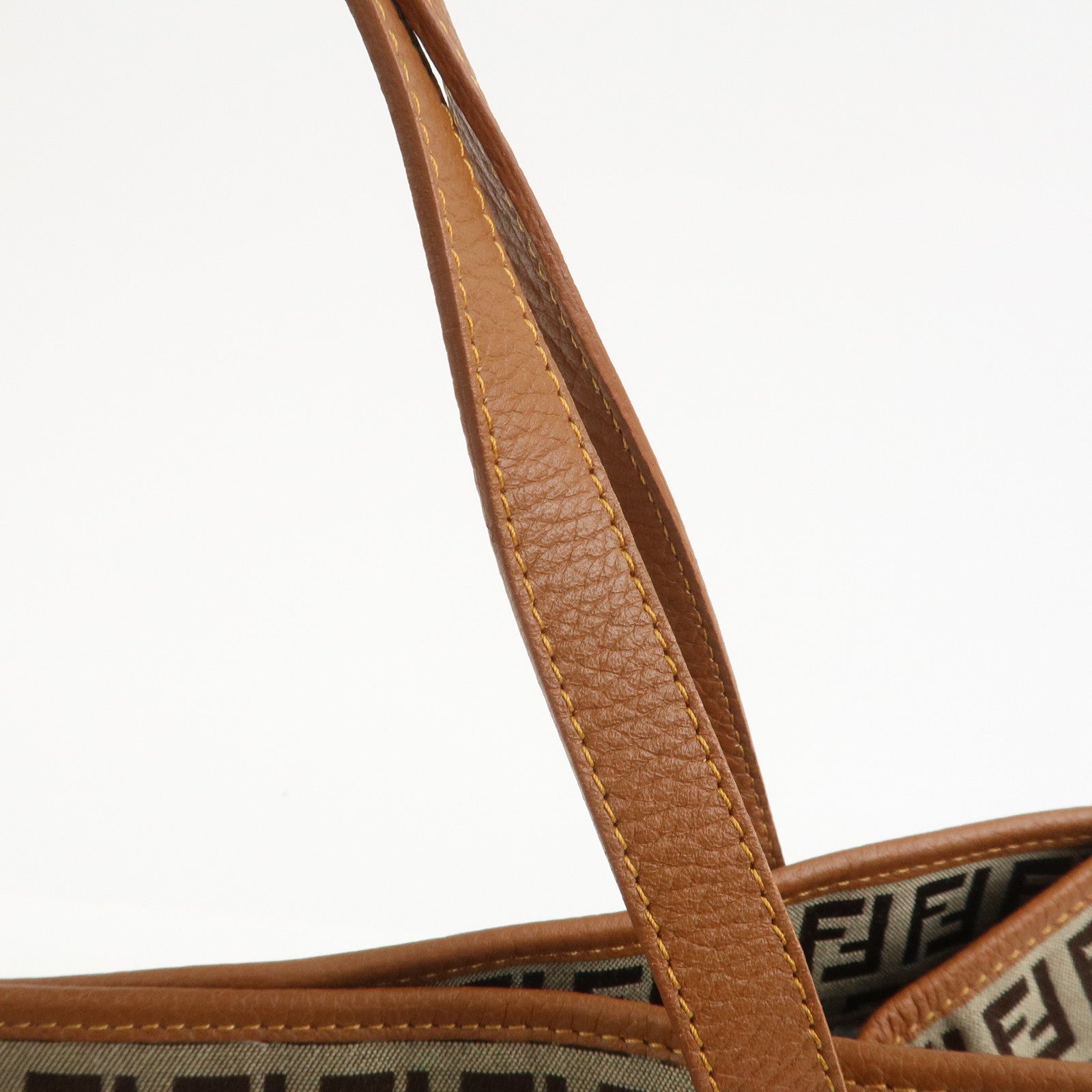 FENDI Zuccino Canvas Leather Tote Bag Hand Bag Brown 8BH153