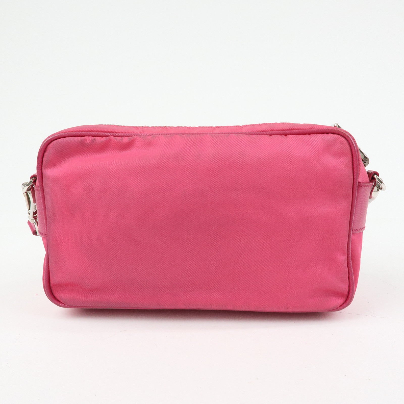 PRADA Triangle Logo Nylon Leather Shoulder Bag Pink BT1010