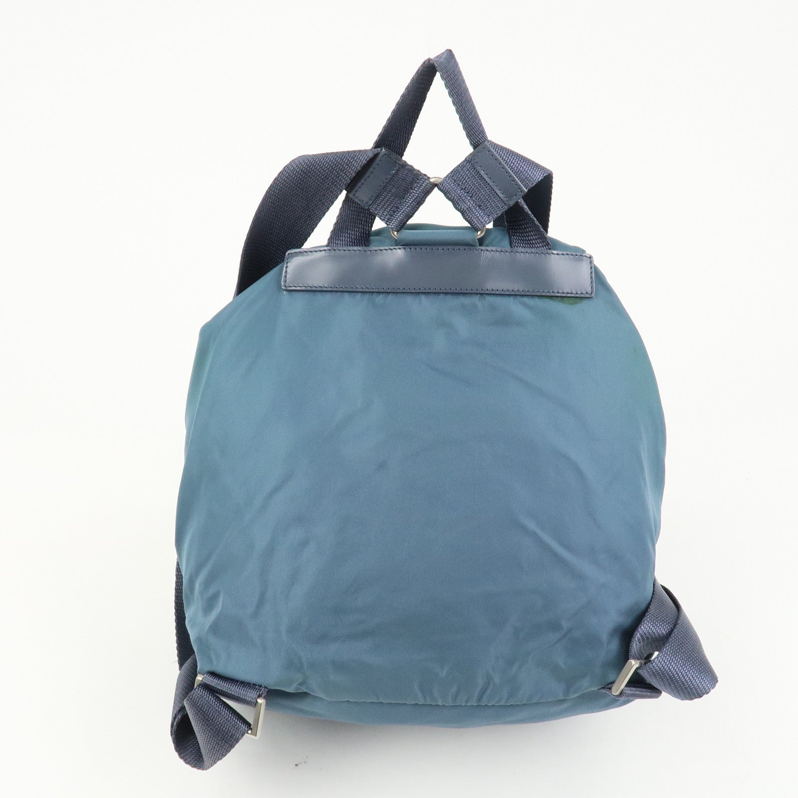 PRADA Triangle Logo Nylon Leather Backpack Rucksack Blue B6677F