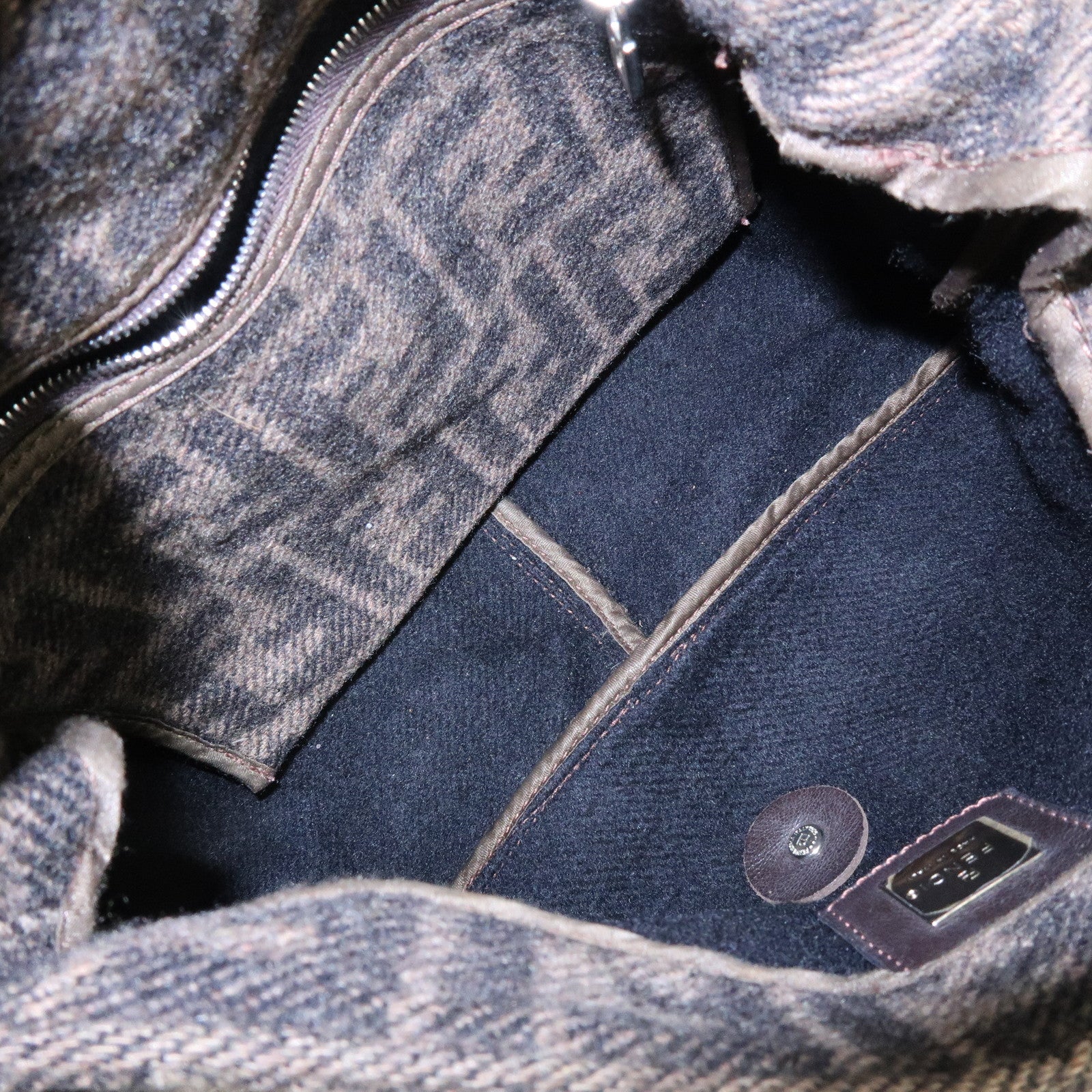 FENDI Mamma Baguette Zucca Wool Leather Shoulder Bag Brown 26325