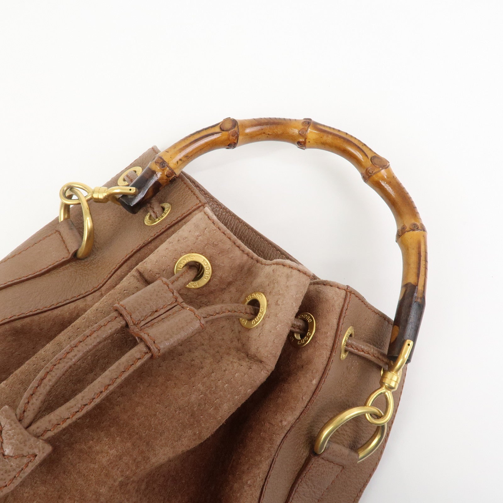GUCCI Bamboo Suede Leather 2WAY Bag Hand Bag Brown 001・3754・1657