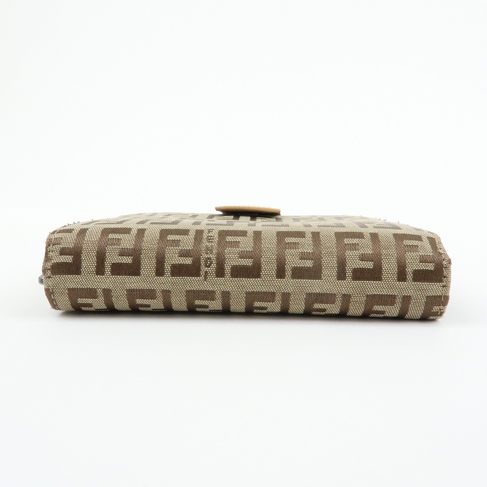 FENDI Zucchino Canvas Leather Compact Wallet Beige 8M0018